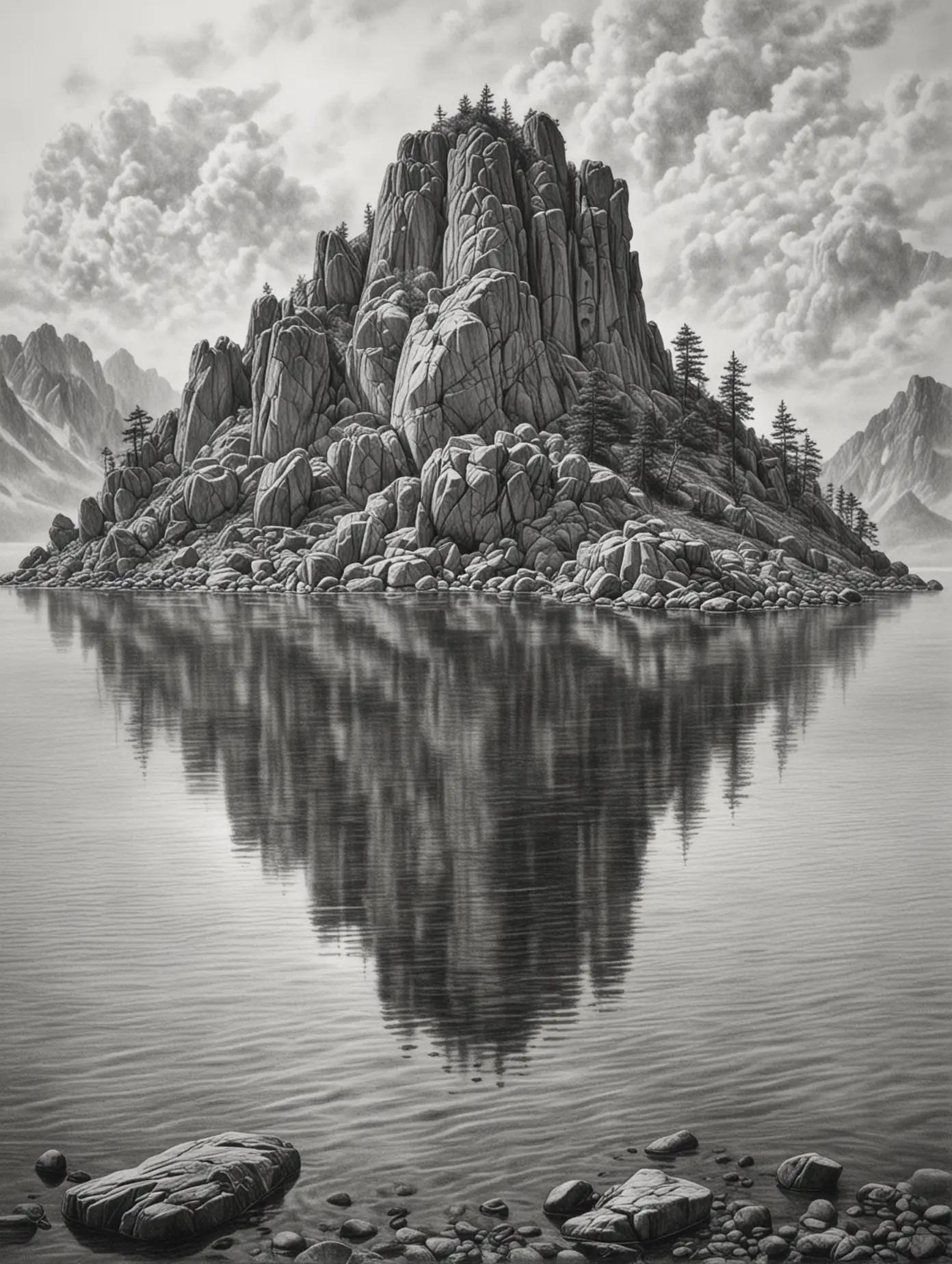 Realistic-Pencil-Drawing-Mount-Olkhon-on-Lake-Baikal