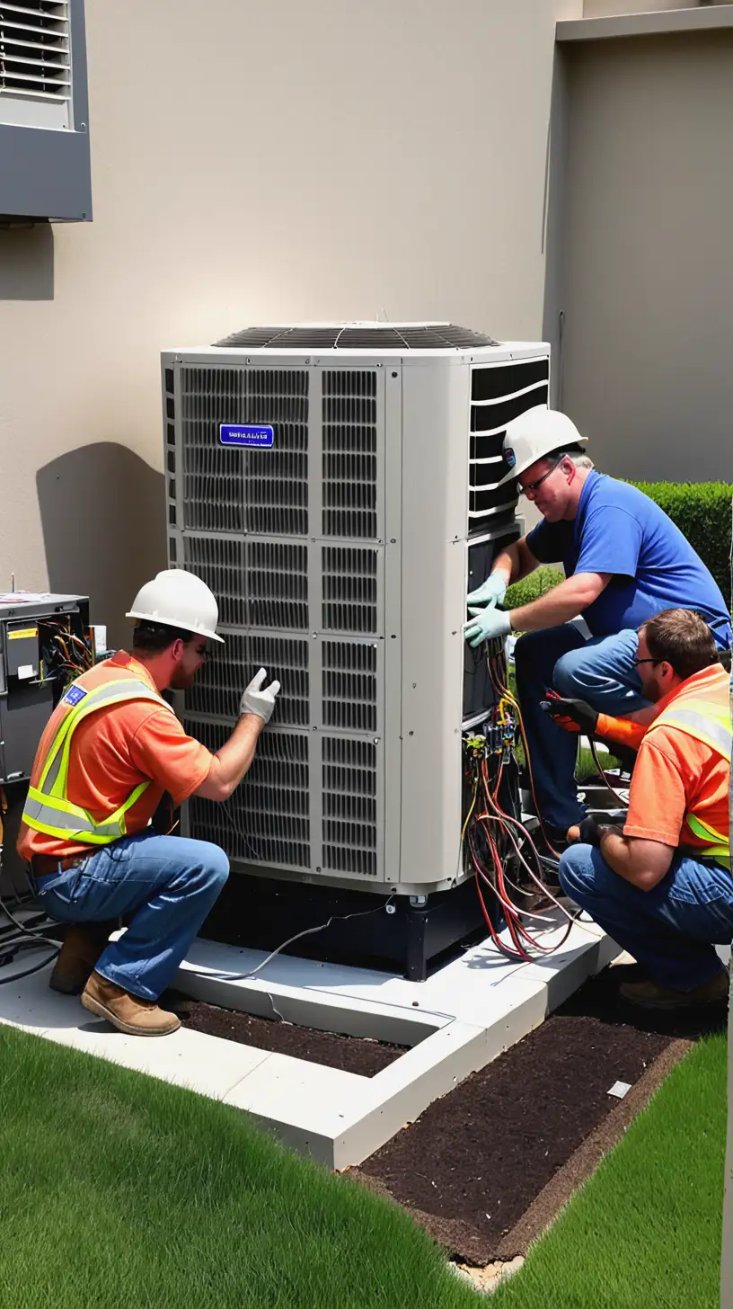 American Workers Repairing Air Conditioning Units