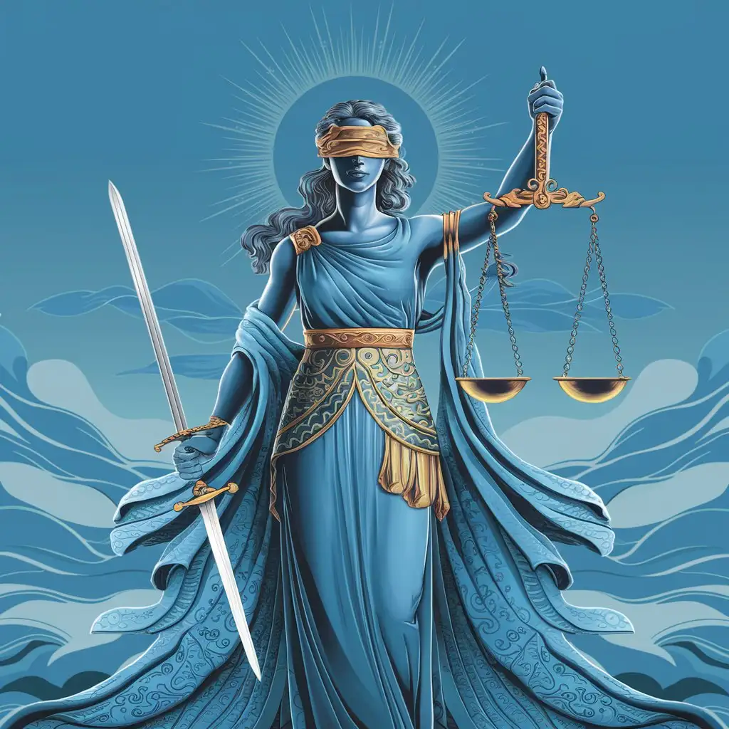 Goddess of Justice Femida on Blue Background