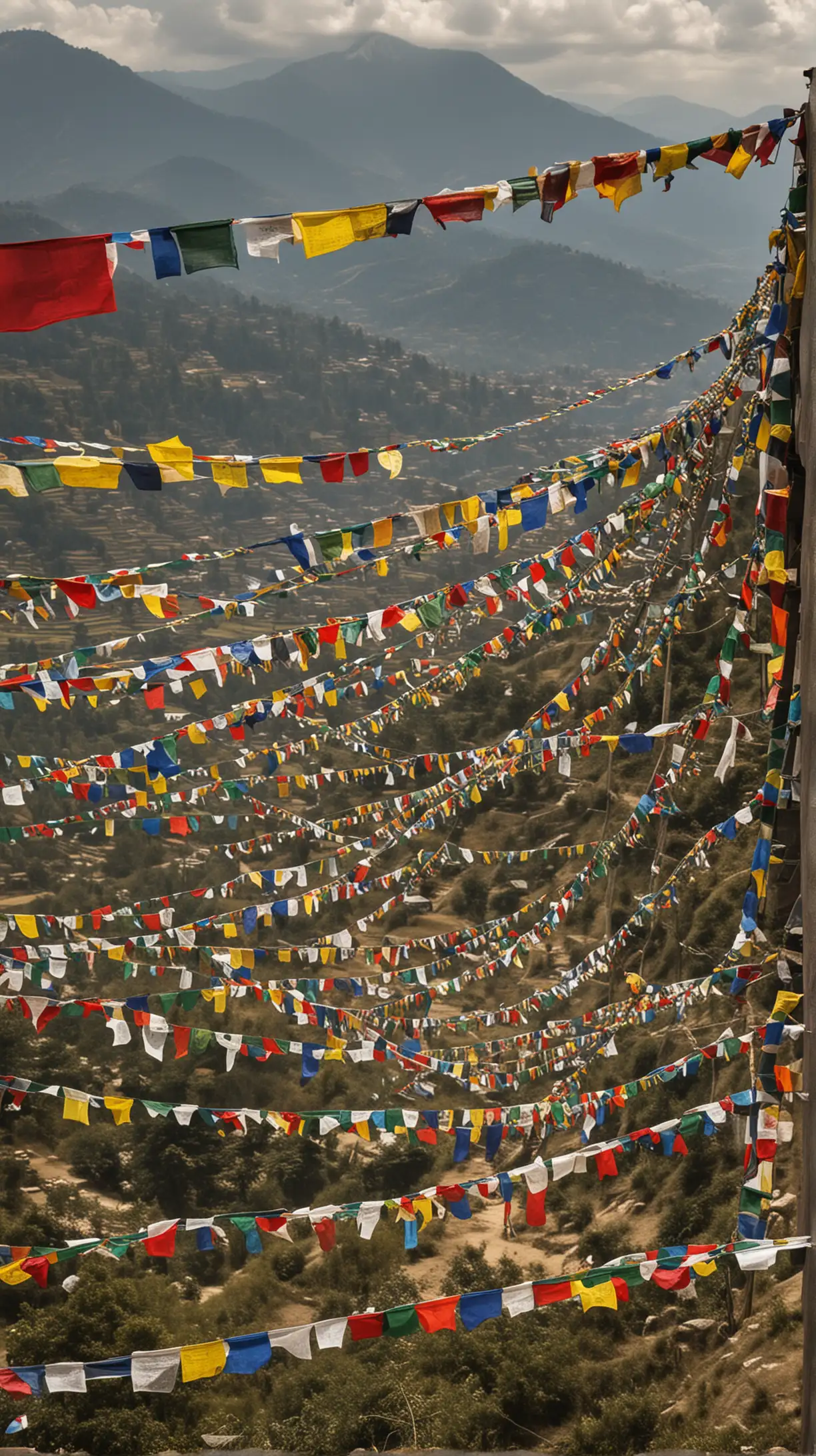 Colorful Prayer Flags Fluttering in Nepals Breathtaking Landscape