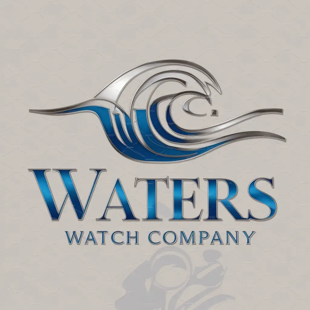 a logo design,with the text "Waters Watch Company", main symbol:modern, sleek logo for my luxury watch company. The logo should reflect the brand name: Waters Watch Company. The primary colors are silver and blue. The logo will be used both online and in print, so it's essential that it's versatile and effective in different contexts.,complex,be used in Waters Watch Company industry,clear background