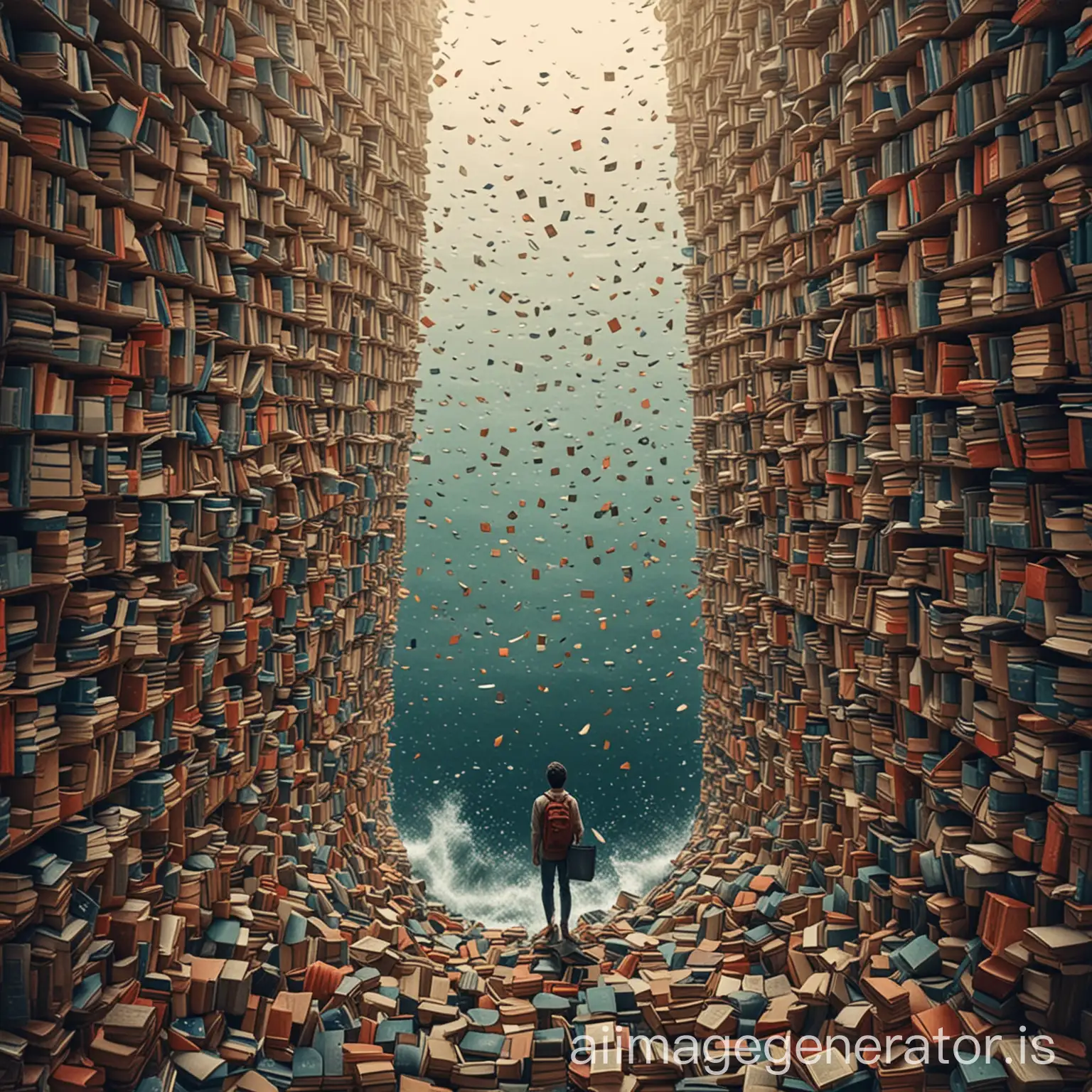 a person wandering in the sea of books