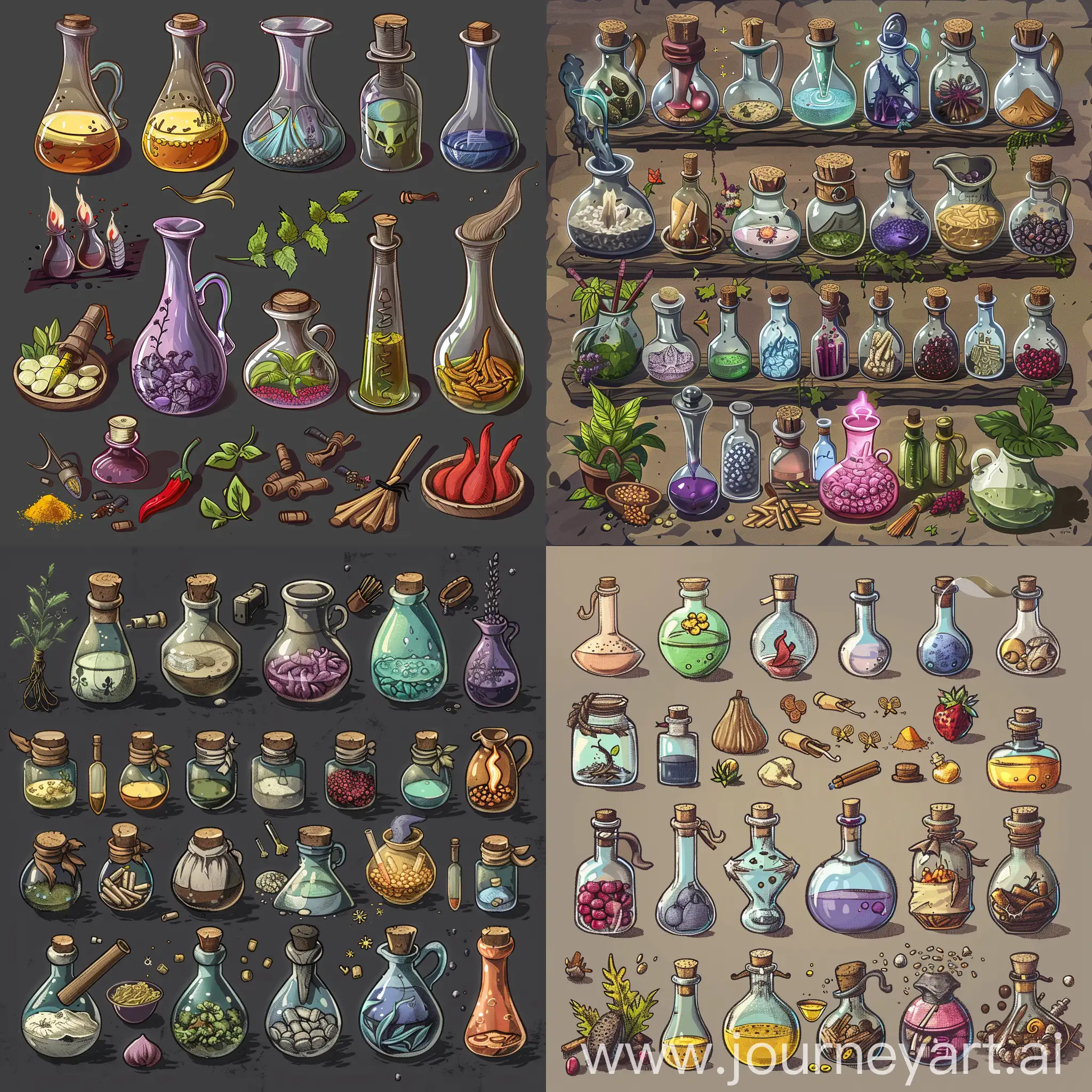 Alchemical-Flasks-and-Ingredients-Background-for-Potion-Craft-Game
