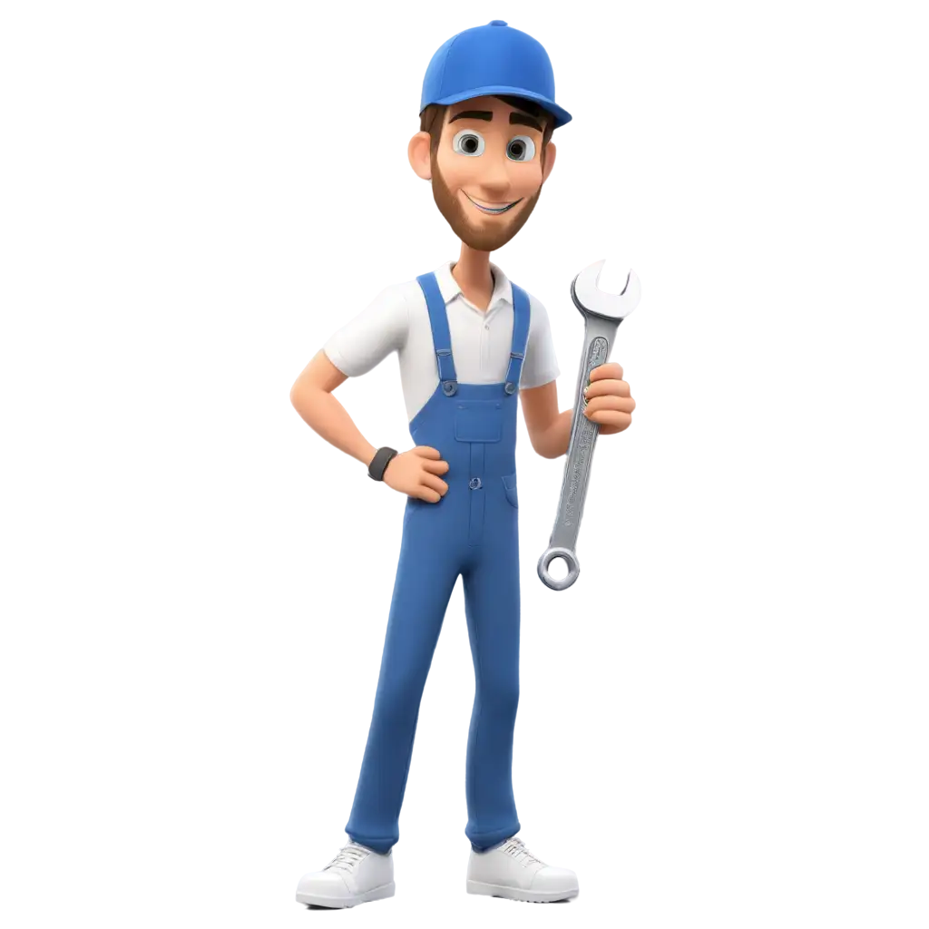 cartoony young white mechanic  holding an wrench
