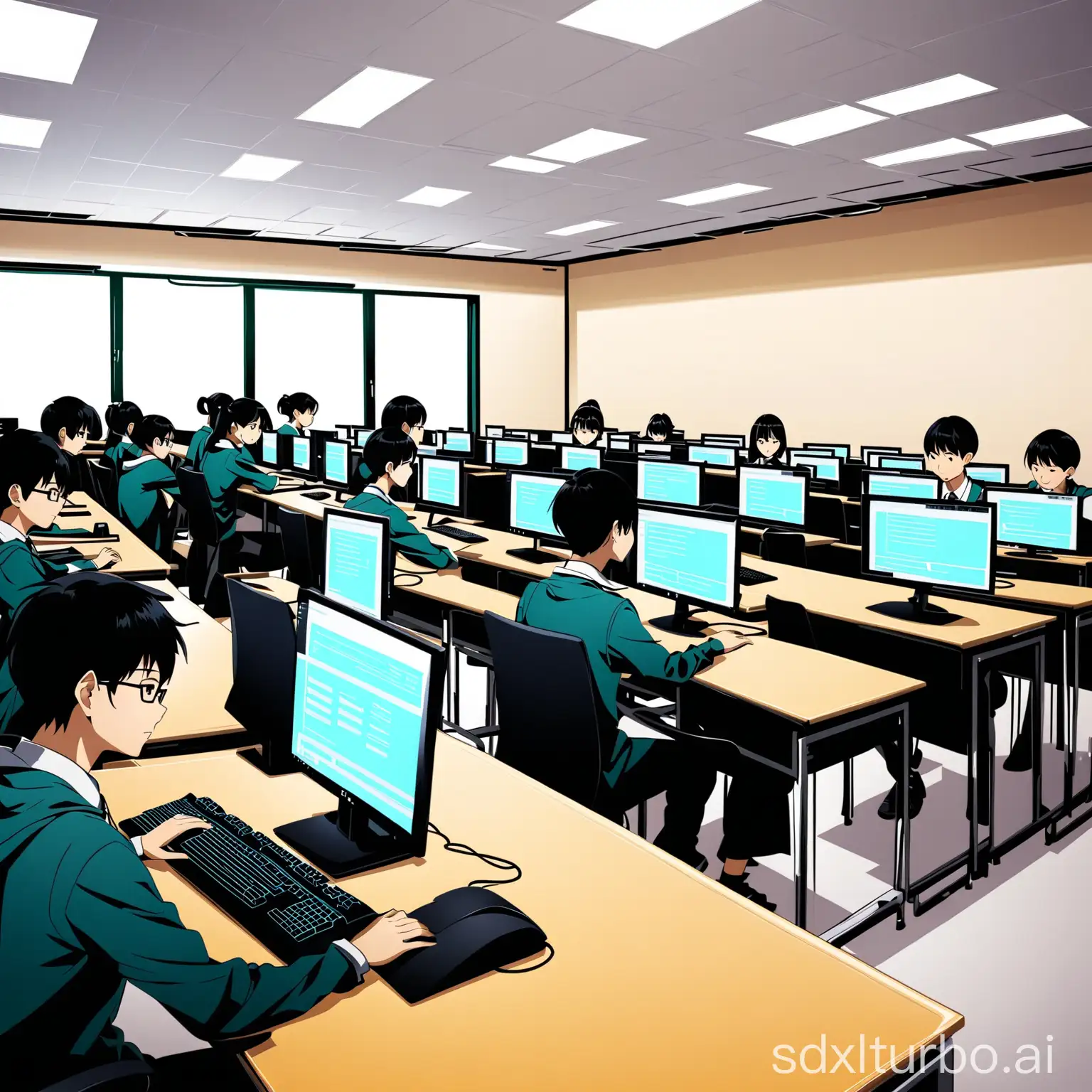 学生在电脑教室上课