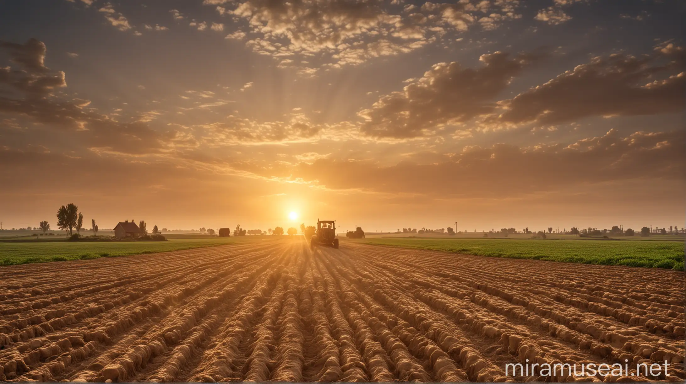 Bountiful Sunrise Harvest Wheat Farming Potatoes and Carrots in Moderate Climate