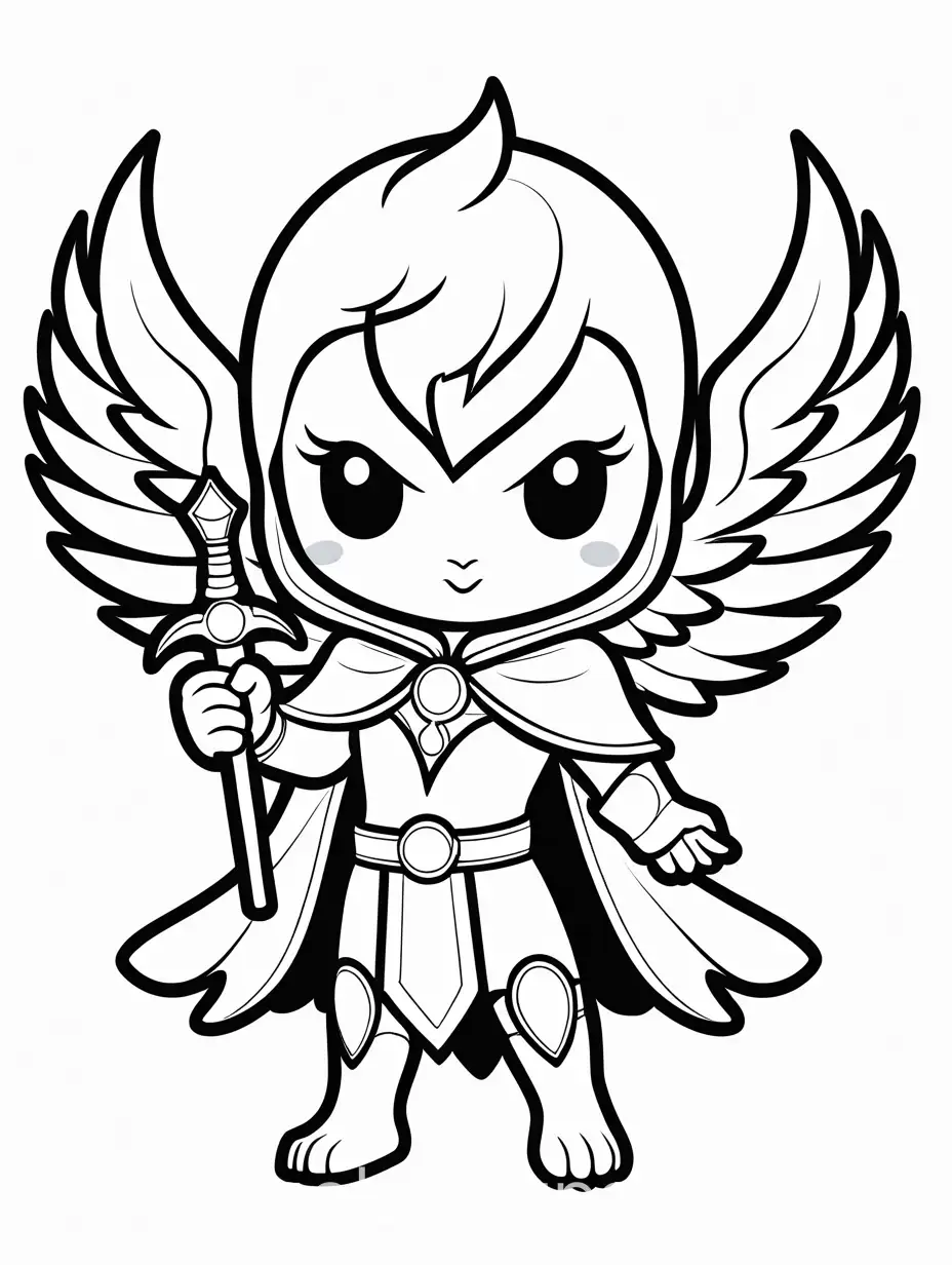 Chibi-Phoenix-Bird-Coloring-Page-with-Crystal-Sword-and-Cape