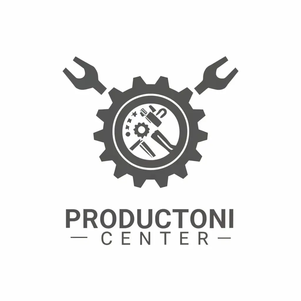 a logo design,with the text "Production center", main symbol:metal, instrument, machines, locksmith, fixtures,Moderate,clear background