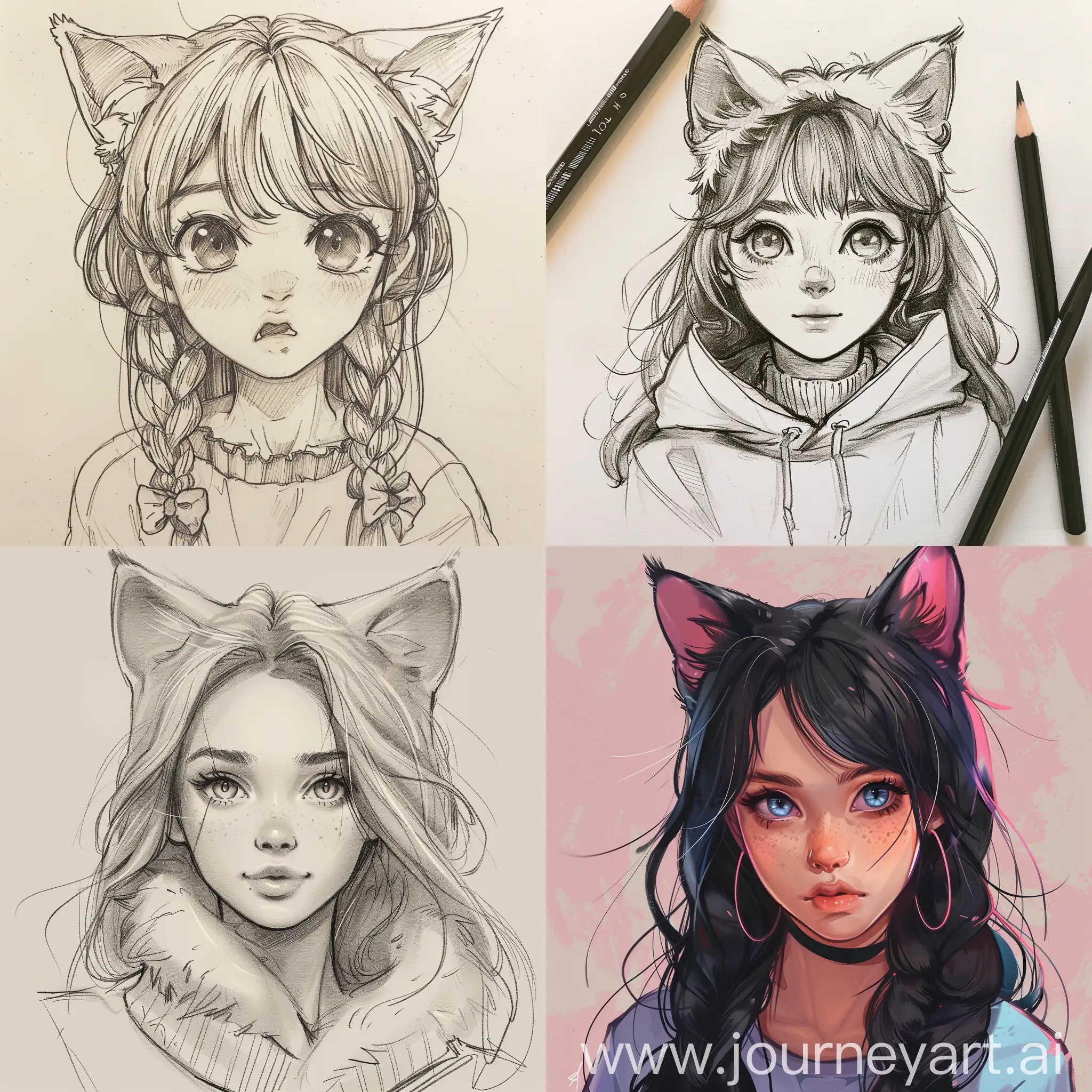 Adorable-Teenager-with-Cat-Ears-Fantasy-Art-Illustration