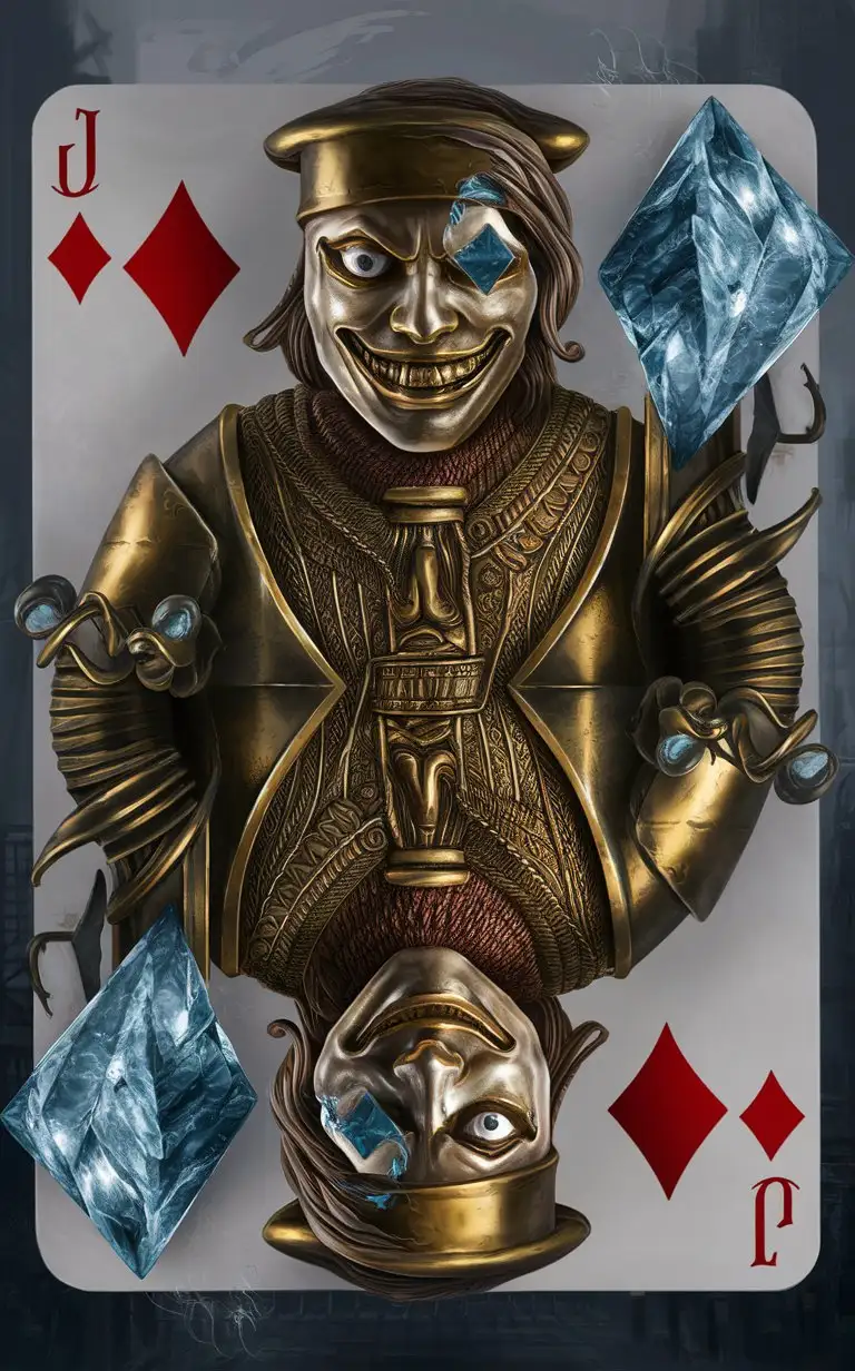 Surreal Jack of Diamonds Playing Card Illustration with Brass and Glass Elements