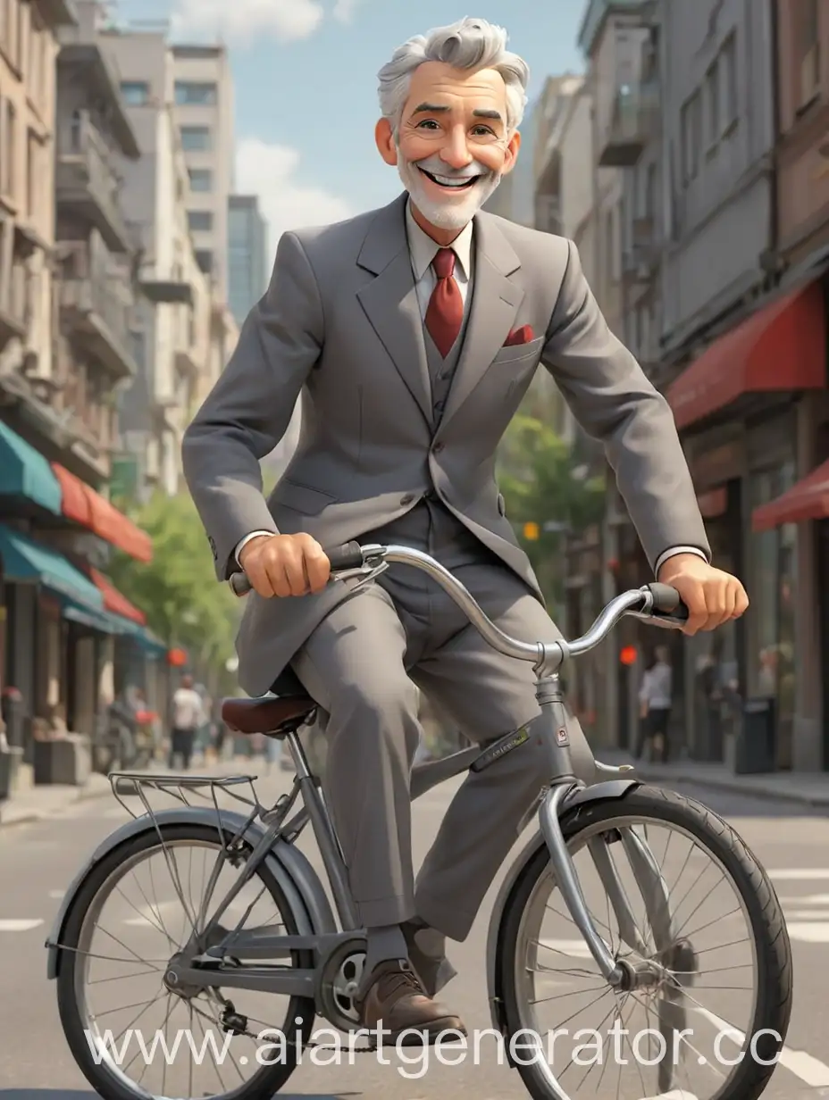 Cheerful-GrayHaired-Man-Cycling-on-City-Streets-in-Official-Attire