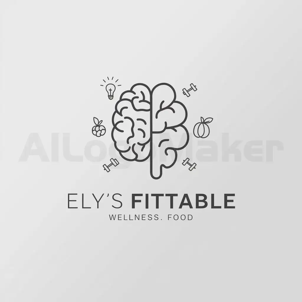 a logo design,with the text 'Ely's FitTable', main symbol:merge a brain and intestine together, in a holistic way,Minimalistic,clear background. add elements of wellness, food and exercise around the brain and intestine