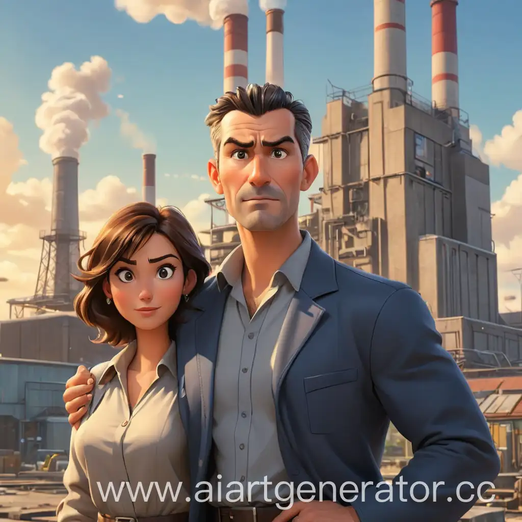 Cartoon-Power-Station-Man-and-Woman-Together