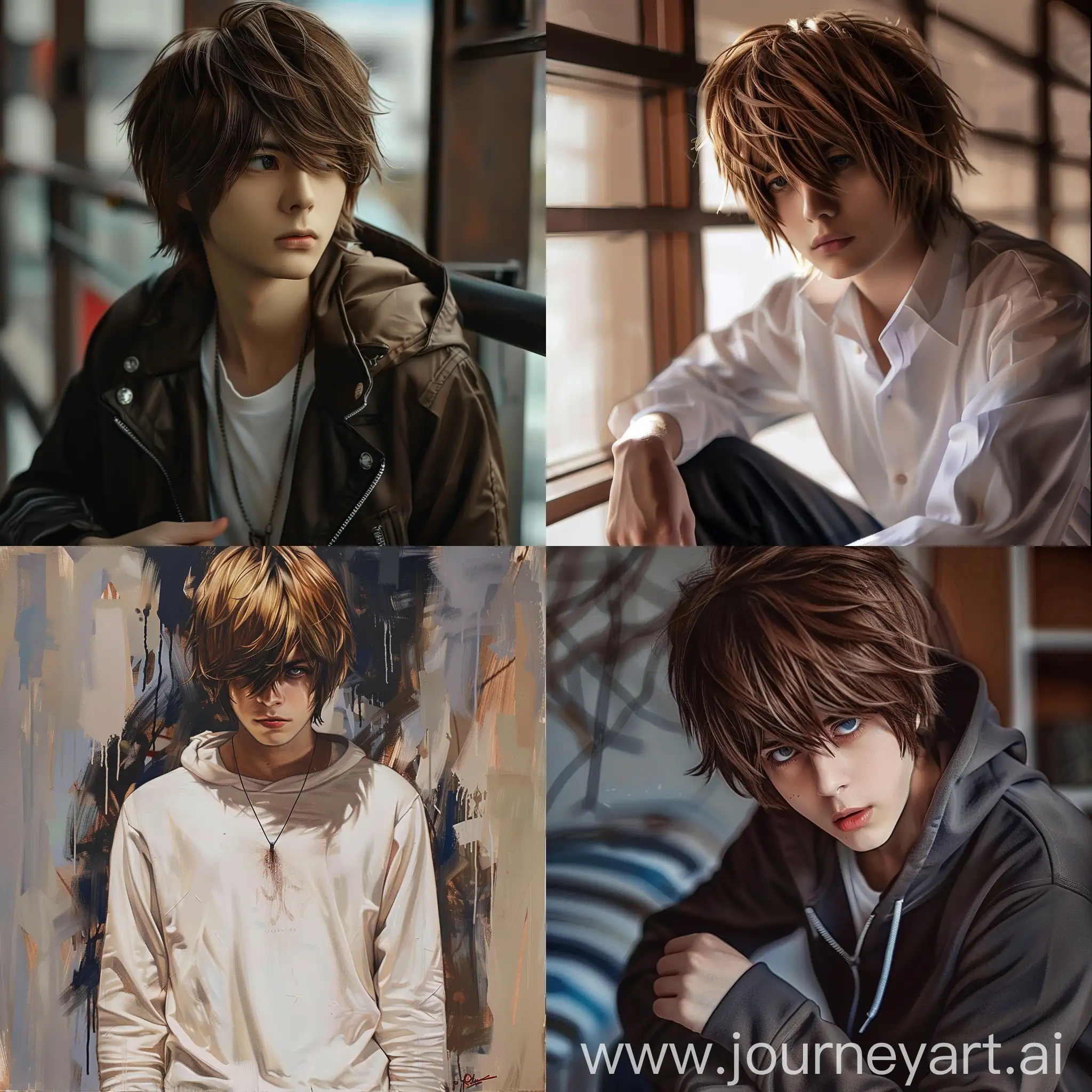 Light yagami from the anime death note , full-length, beautiful realistic , ultra detailed photo, realistic anime art