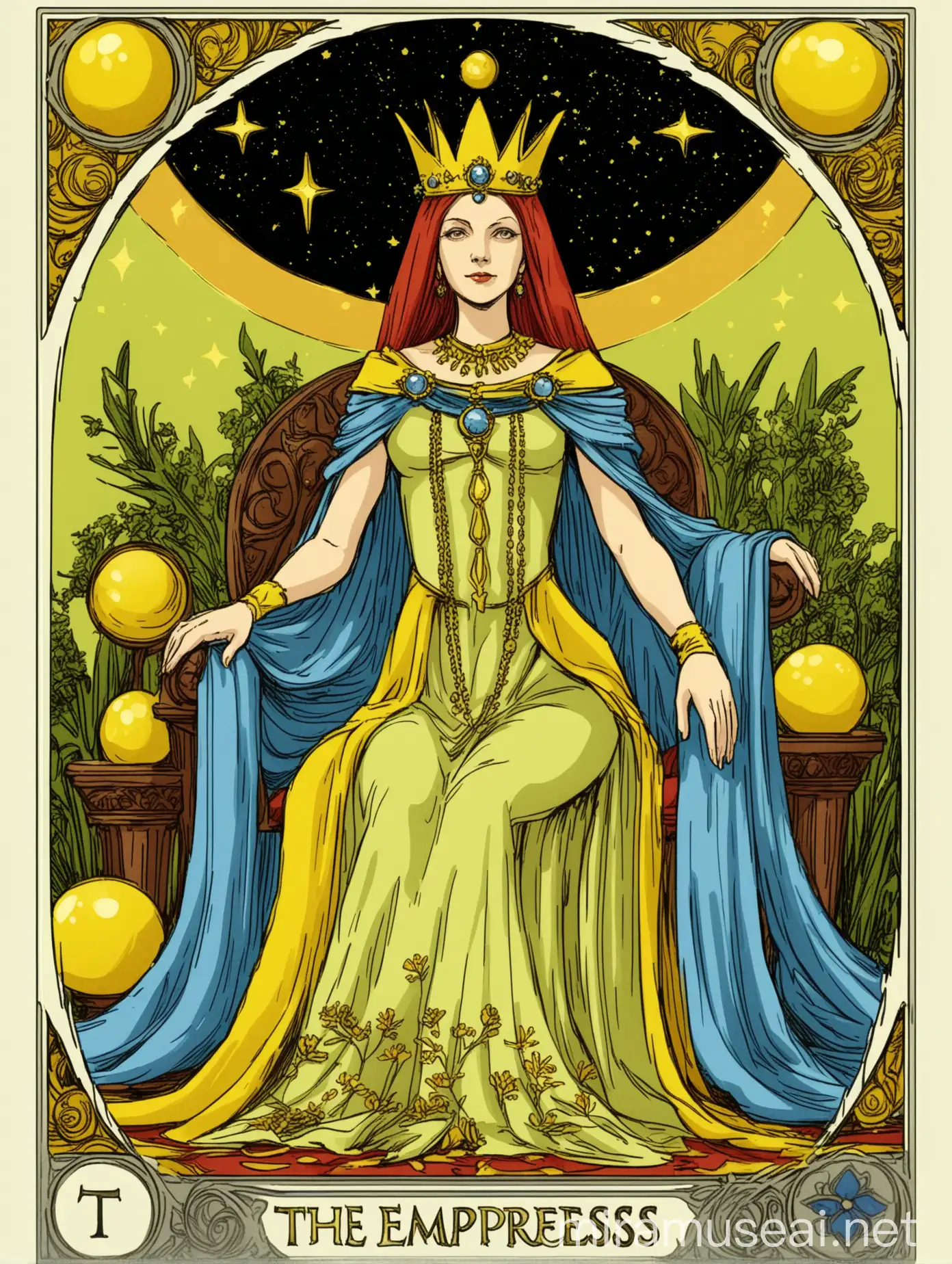Empress Tarot Card with Floral Throne and Fertility Symbolism