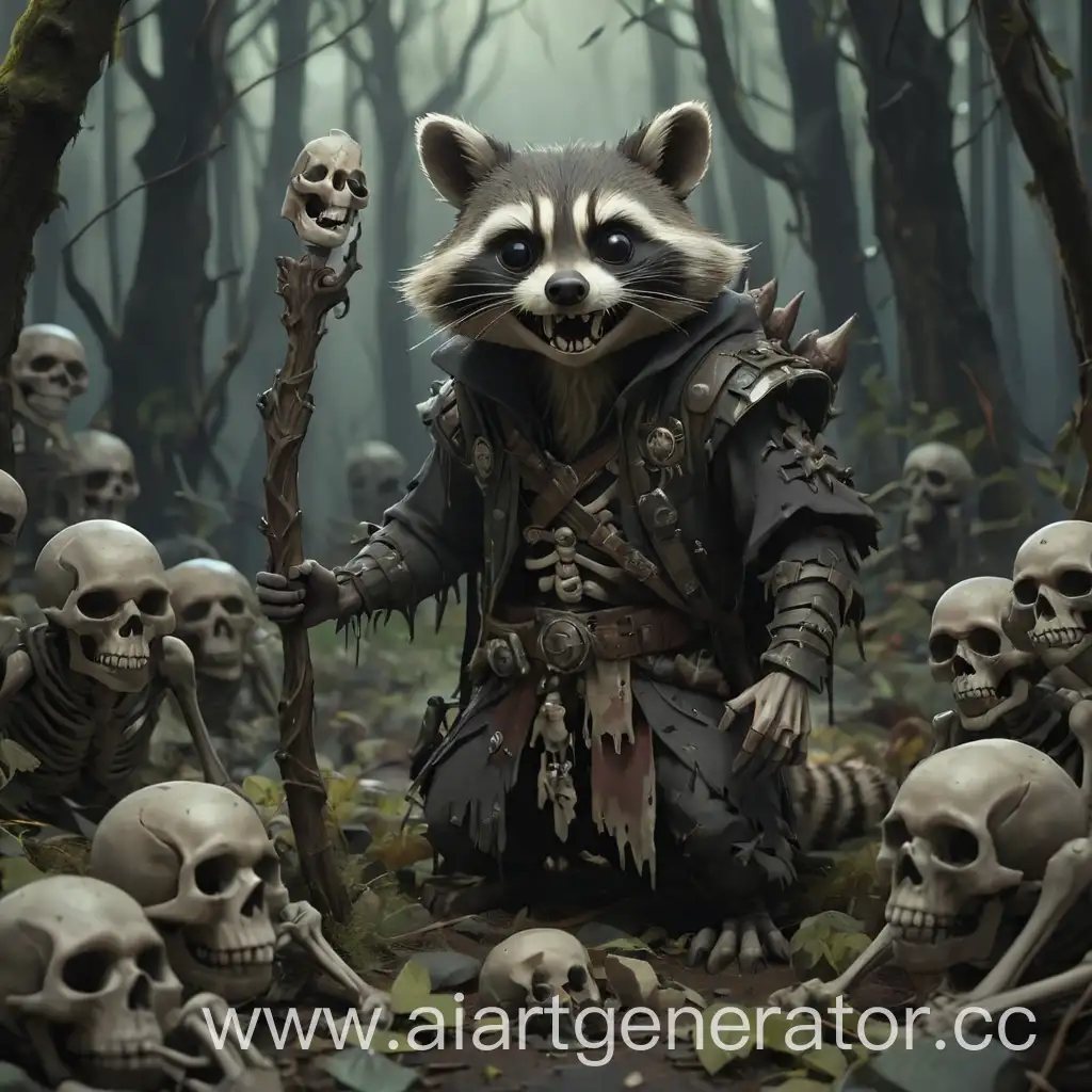 Gloomy-Forest-Raccoon-Necromancer-Summoning-Skeleton-Army