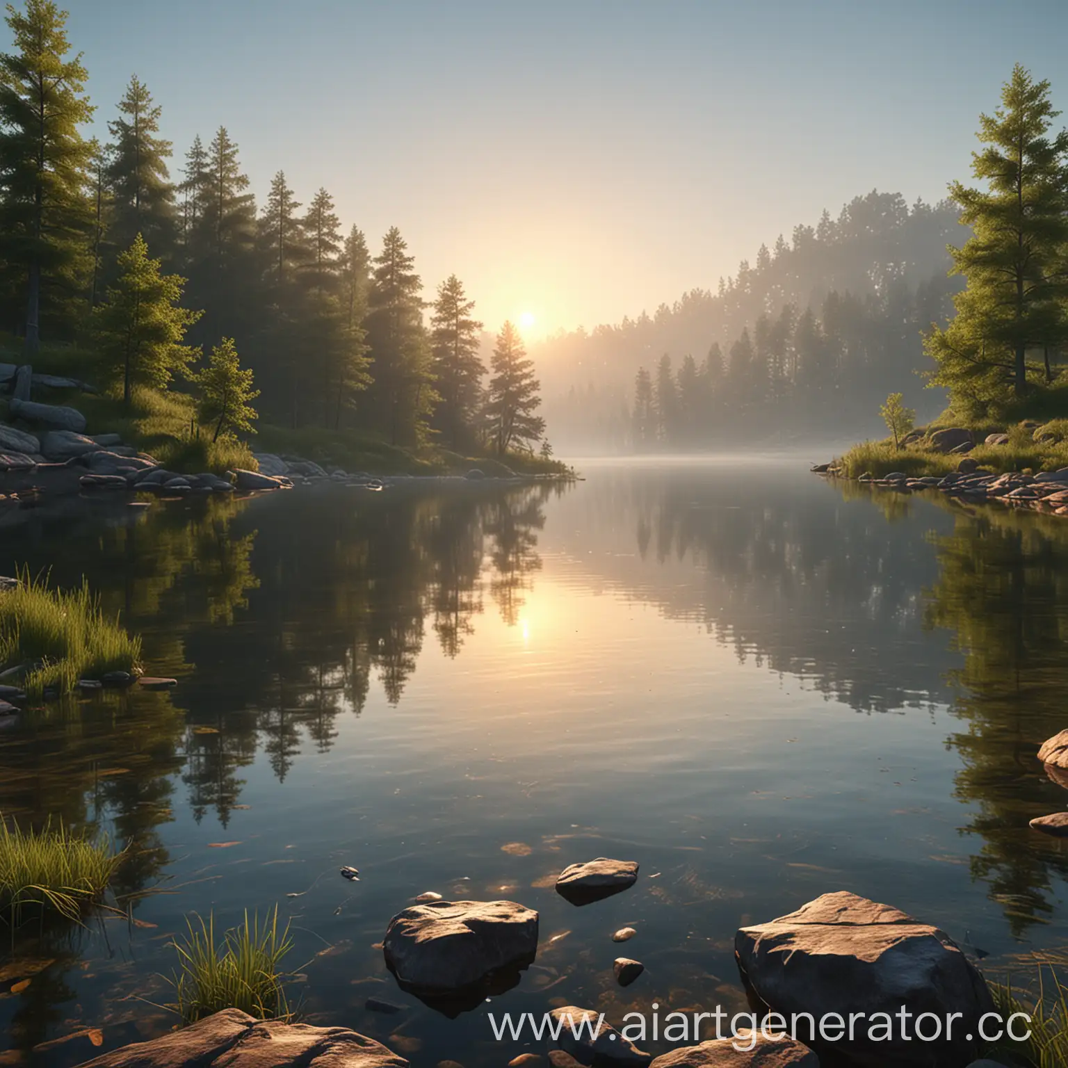 Tranquil-Morning-at-a-Picturesque-Lake