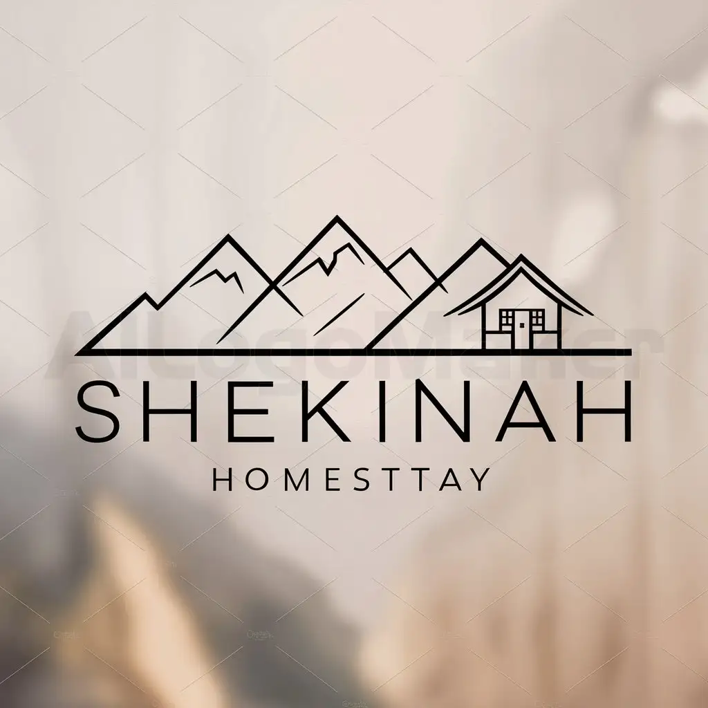 a logo design,with the text "Shekinah Homestay", main symbol:mountains, homestay,Minimalistic,be used in Travel industry,clear background