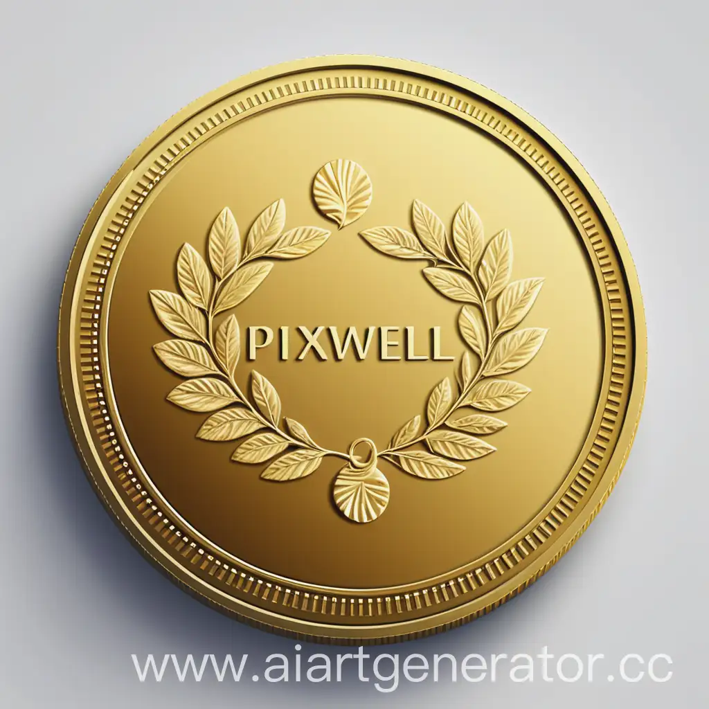 Золотая монетка с надписью Pixwell
