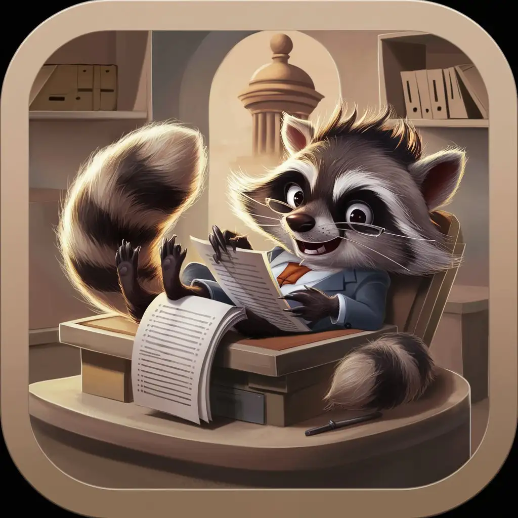 Cute-Raccoon-Office-Assistant-Organizing-Documents-in-Government-Setting
