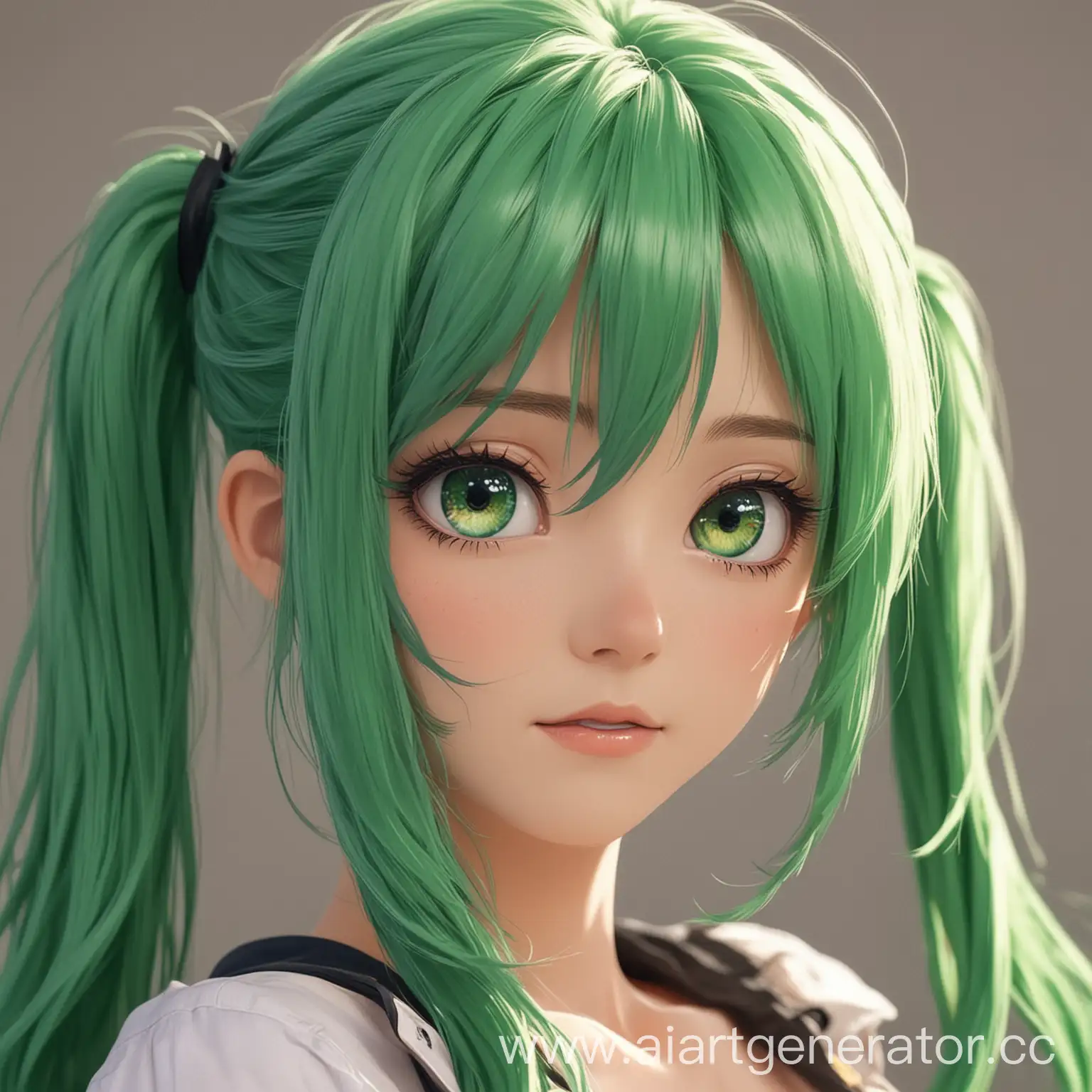 GreenHaired-Anime-Girl-Gazing-at-the-Viewer