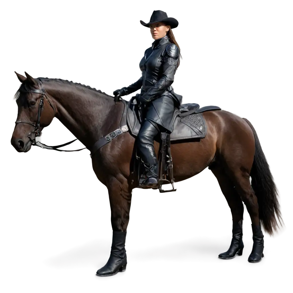 Futuristic Cowgirl warrior with horse