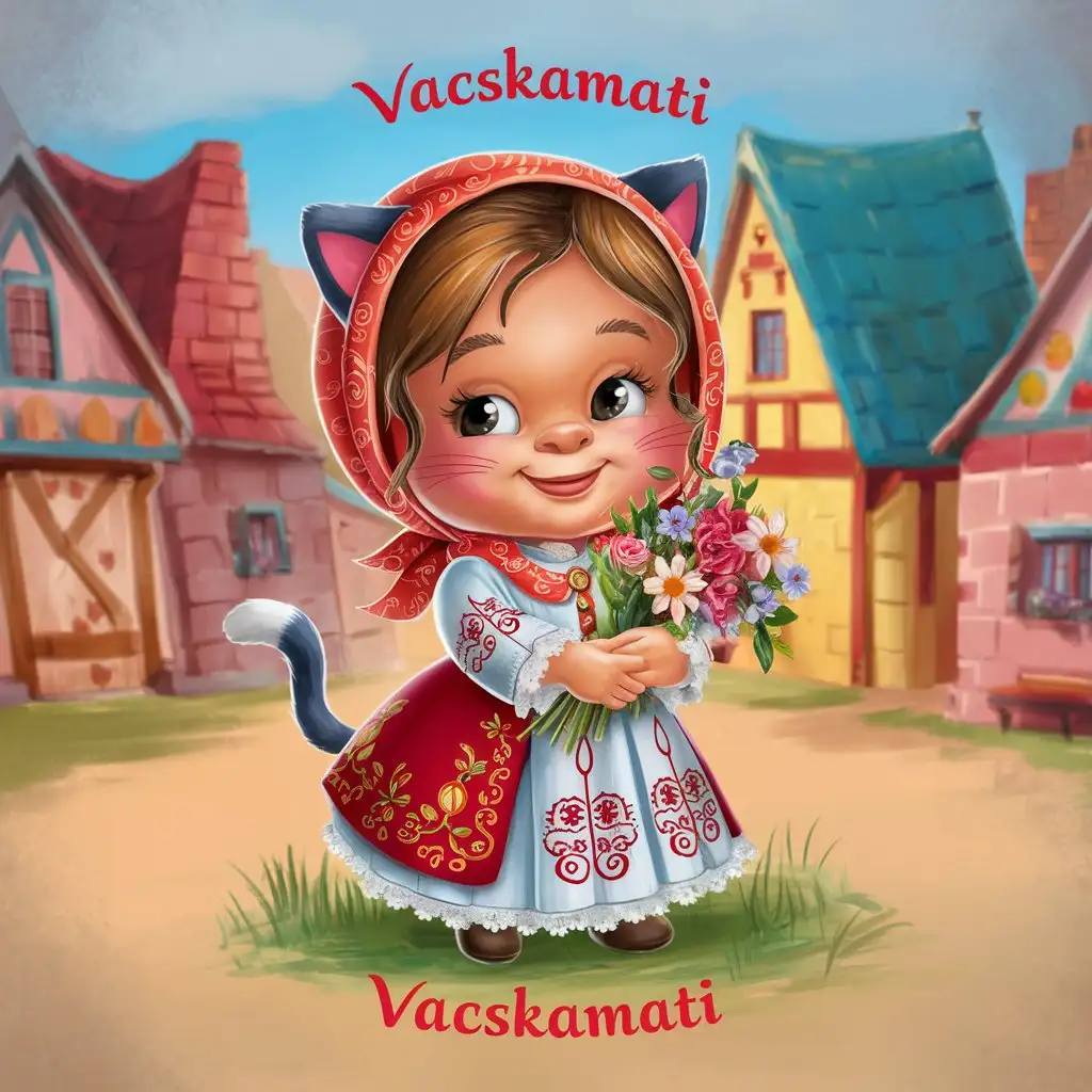 Cartoon Hungarian Girl Cat in Traditional Dress Vacskamati
