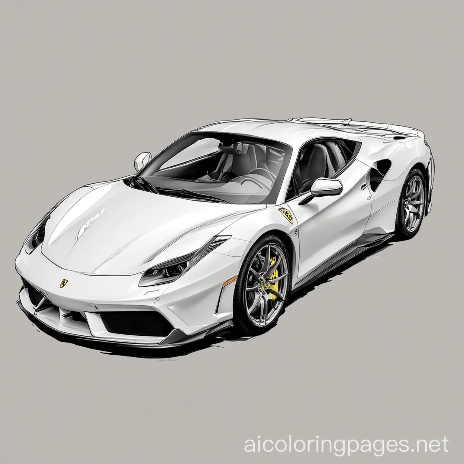 ferari, Coloring Page, black and white, line art, white background, Simplicity, Ample White Space