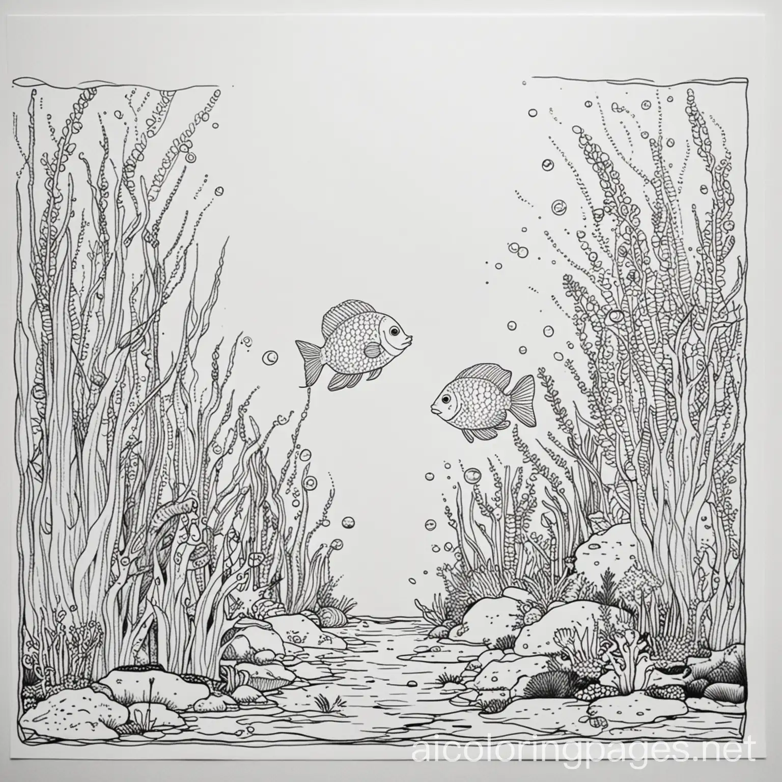easy aquarium tidepools coloring page, Coloring Page: black and white, line art, white background, Simplicity, Ample White Space. The background of the coloring page is plain white to make it easy for young children to color within the lines. The outlines of all the subjects are easy to distinguish, making it simple for kids to color without too much difficulty