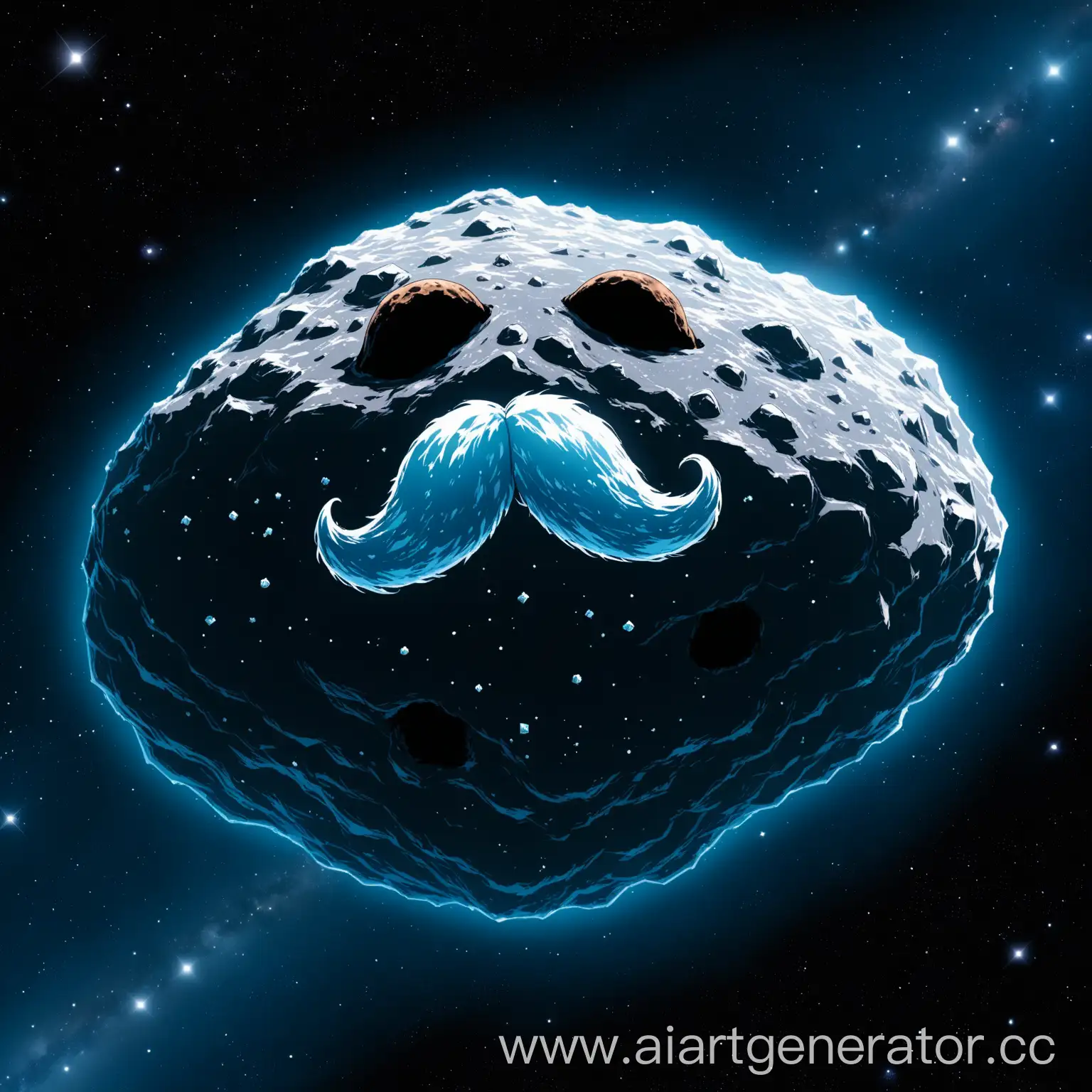 An icy asteroid in space in the form of a mustache