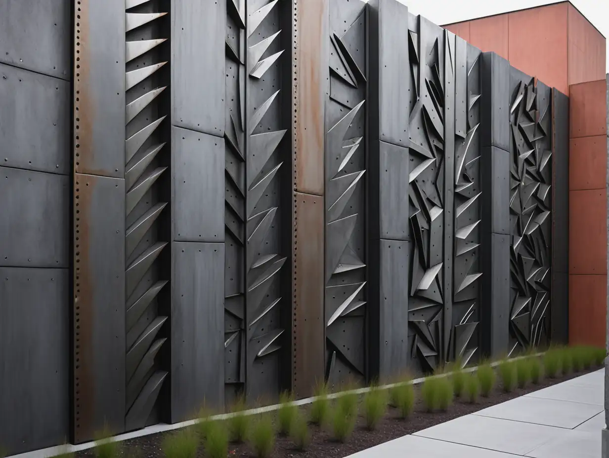 outdoor wall design with metal profile structure brutalist