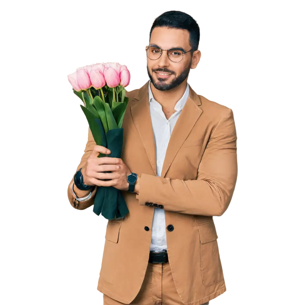 Handsome man with beautiful flower