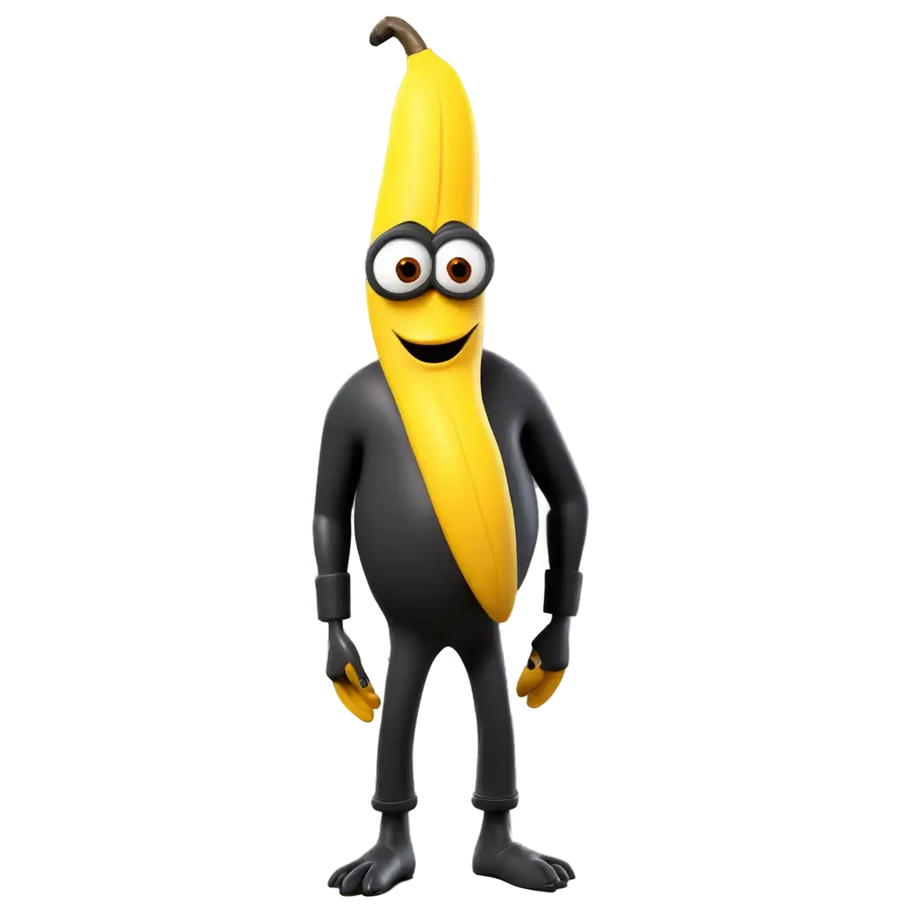 3D render fantasy monster, colorfull grunge character, funny funny funny funny Coloring banana design colorfull element, attractive emoticon, unique expression sticker isolated on the white background, 4k, The color scheme is black and white with a yellow beak and feet.