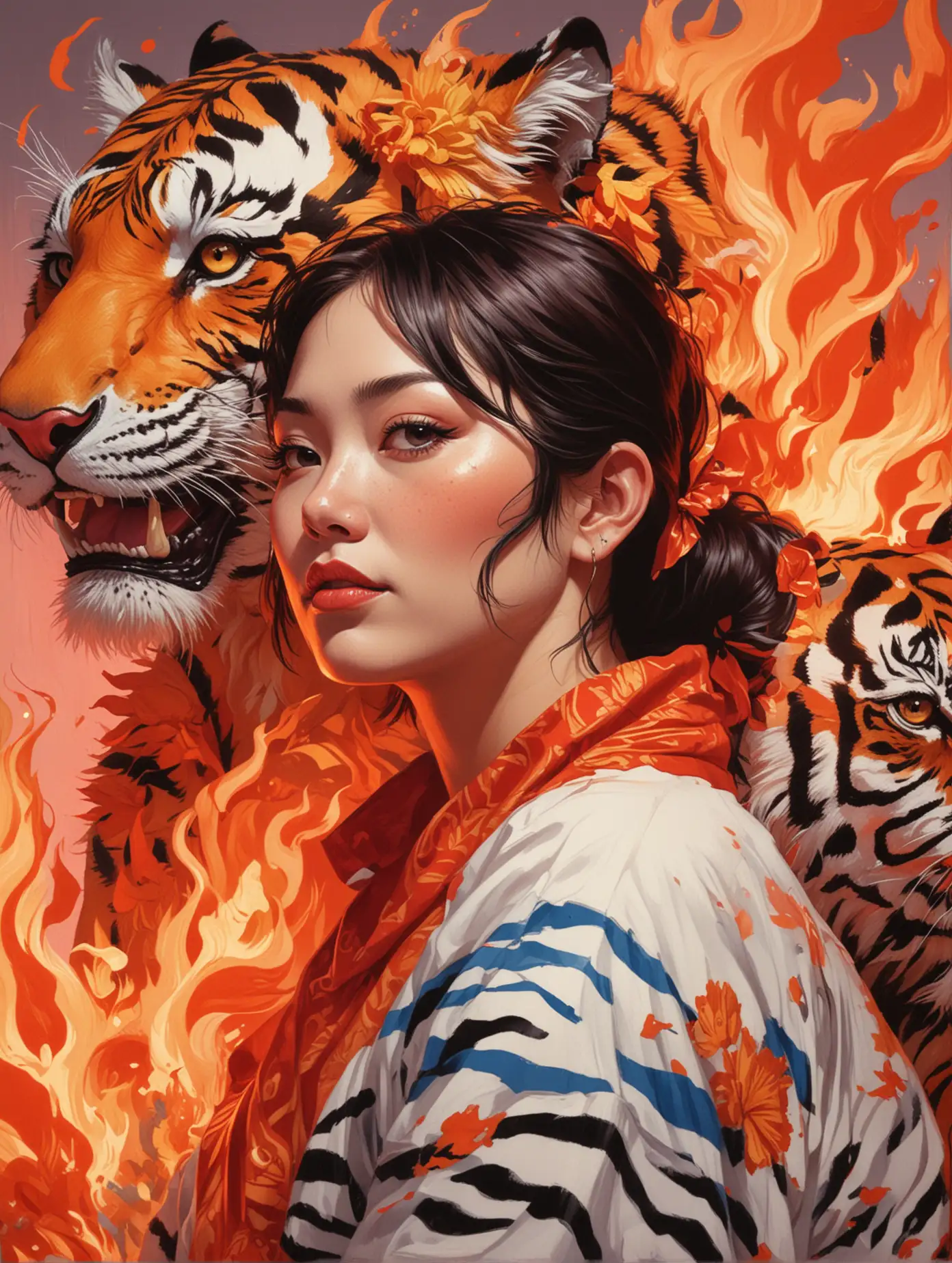 Vibrant-Illustration-of-Woman-with-Tiger-Inspired-by-Satoshi-Kon-Style