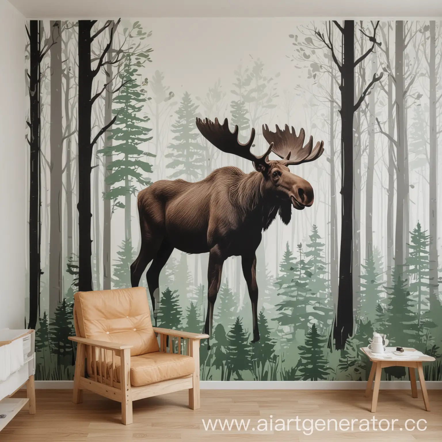 Moose-in-Forest-Whimsical-Mural-for-Childrens-Hospital