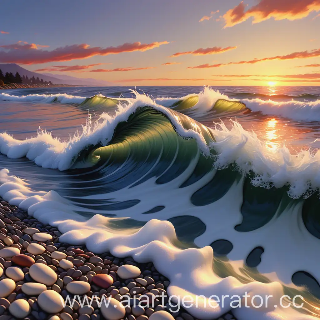 Tranquil-Sunset-Seascape-with-Pebble-Beach-and-Waves-Art