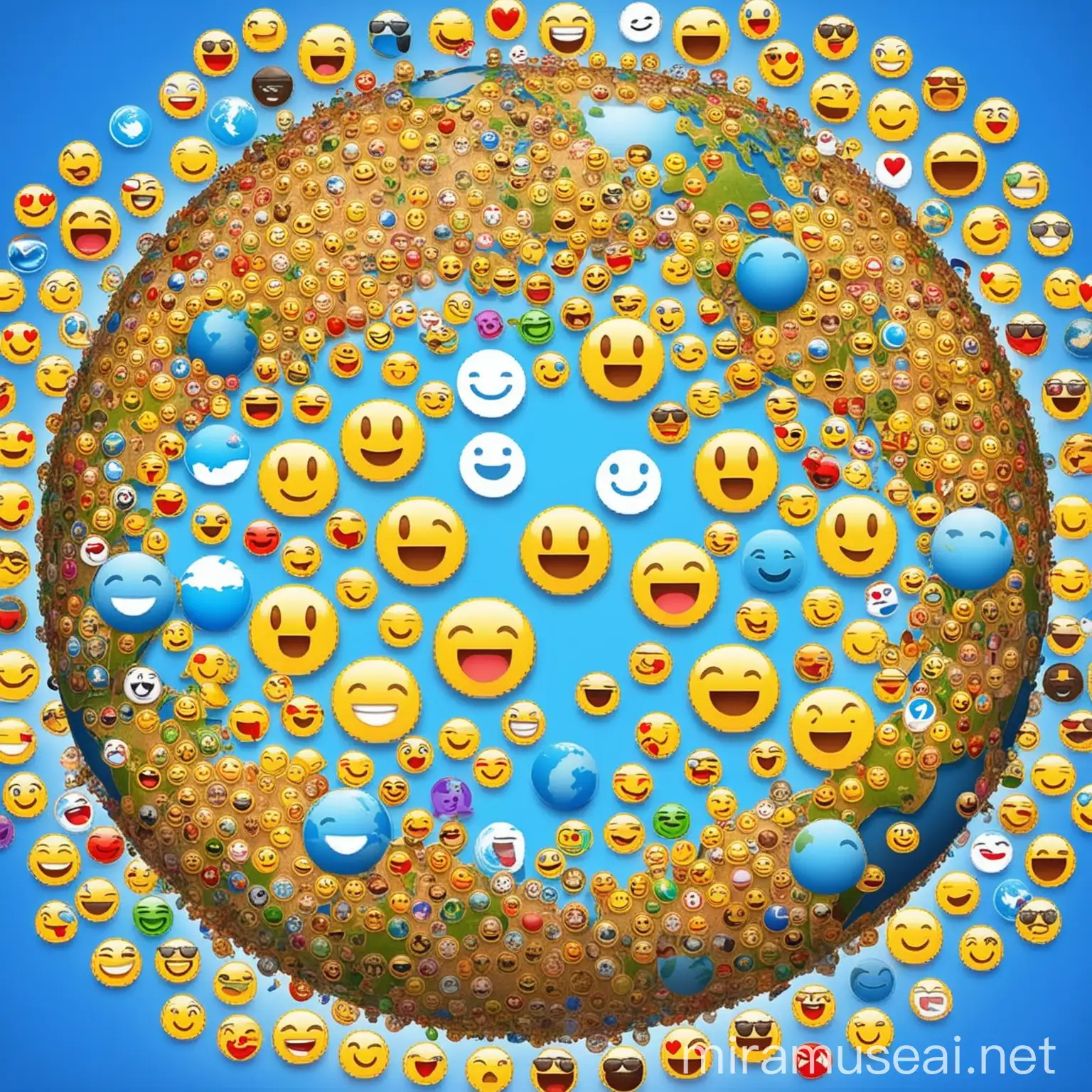  smile and the whole world smiles with you in emojis place a globe in the centre of the image with a smiling face and smiling emojis surrounding it

