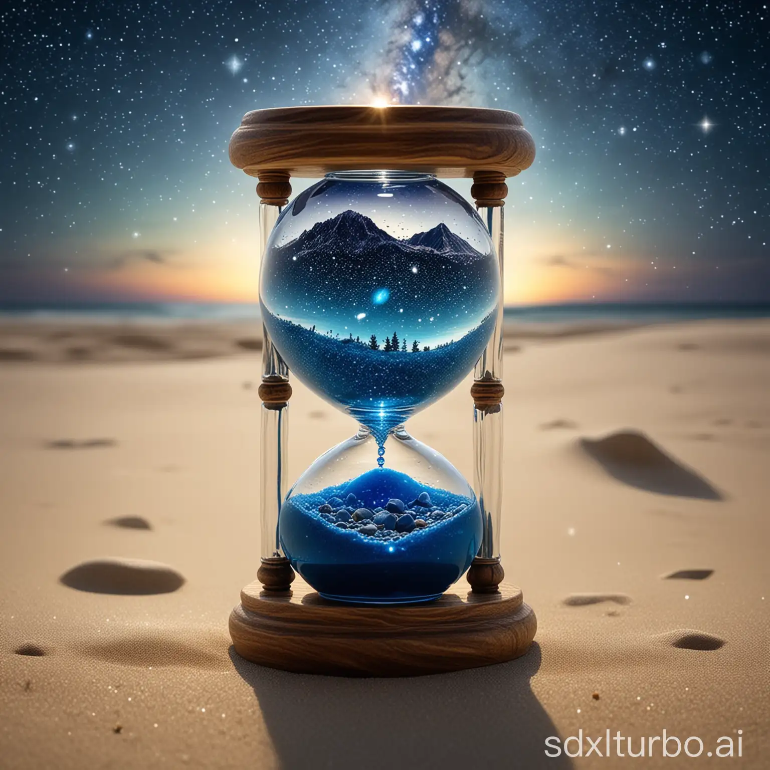 Translucent-Glass-Sandglass-with-Celestial-Blue-Stardust-Contents