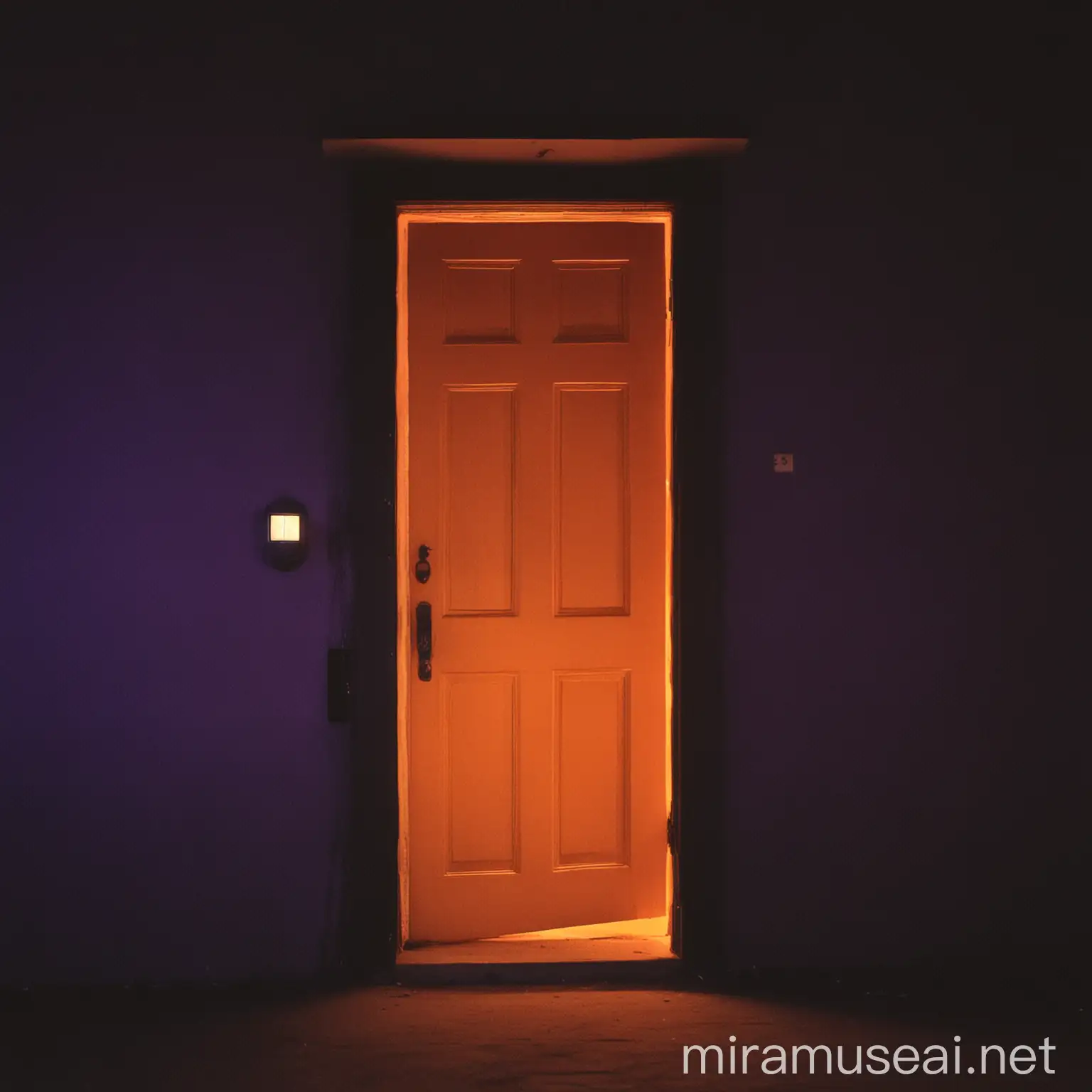 Mystical Entrance Orange Light Through Dark Purple Door