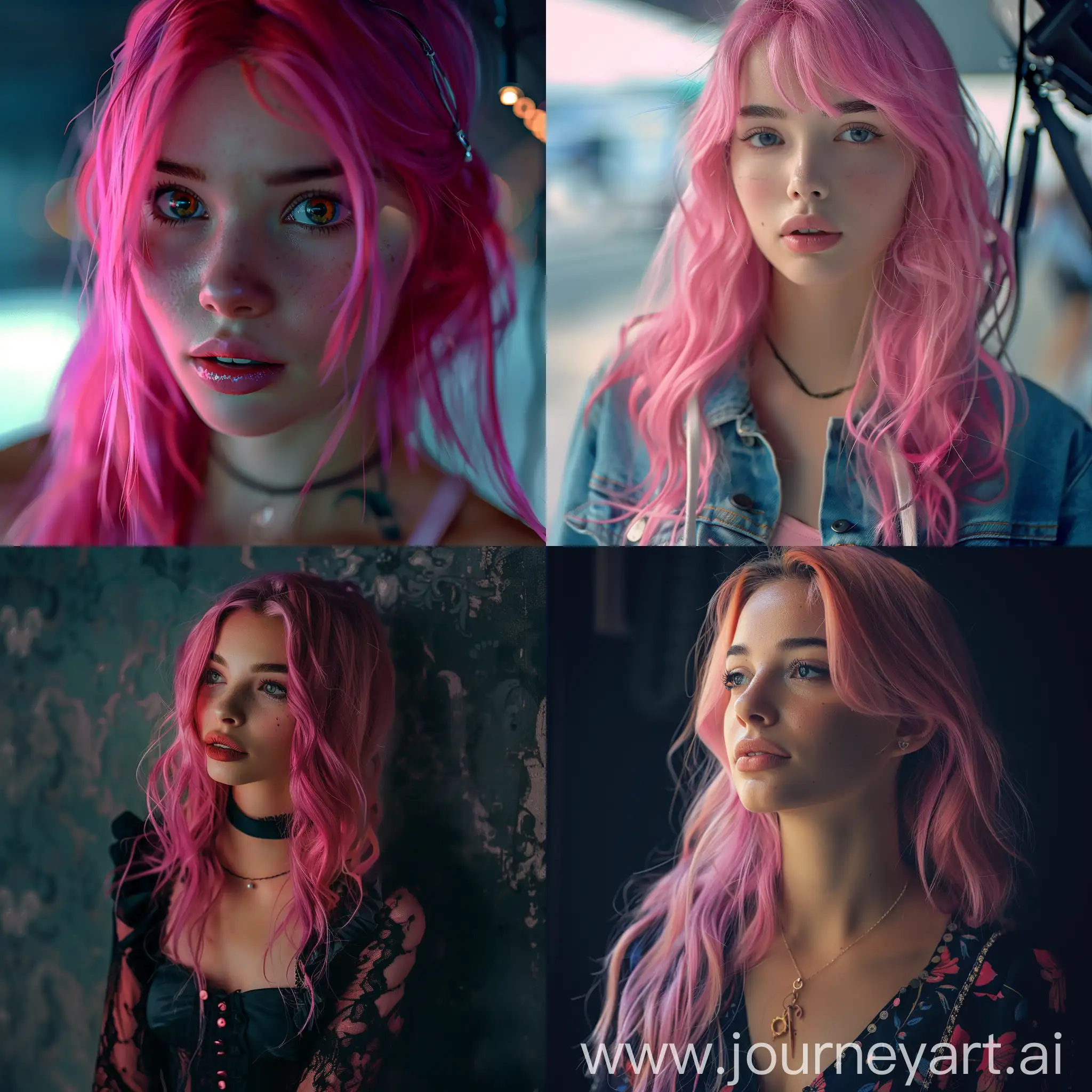 21 years old influencer girl, pink hair, cinematic 8k