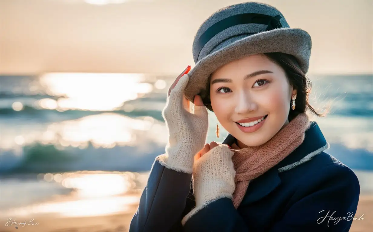 Vietnamese-Woman-in-Winter-Outfit-Portrait-with-Beach-Background