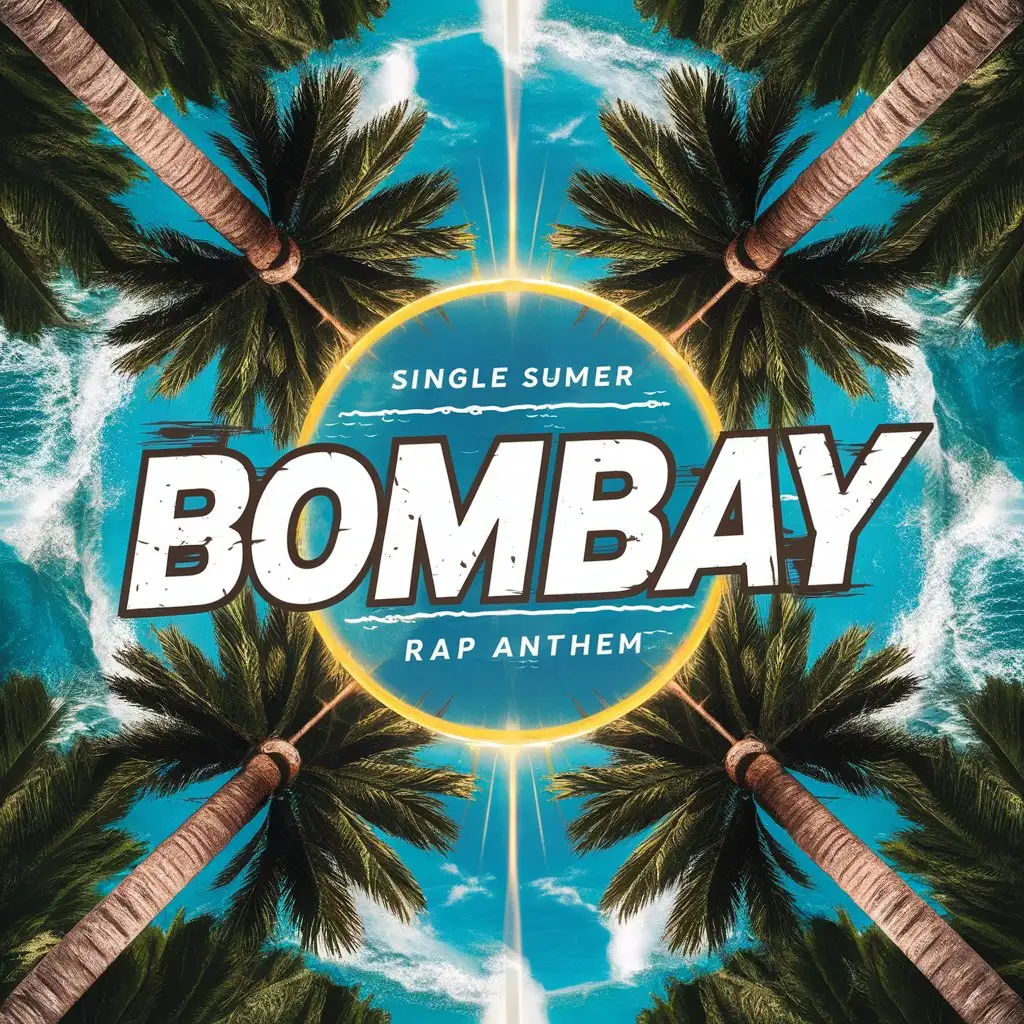 Lively Summer Vibes BOMBAY Rap Cover Art with Palm Trees and Ocean Waves