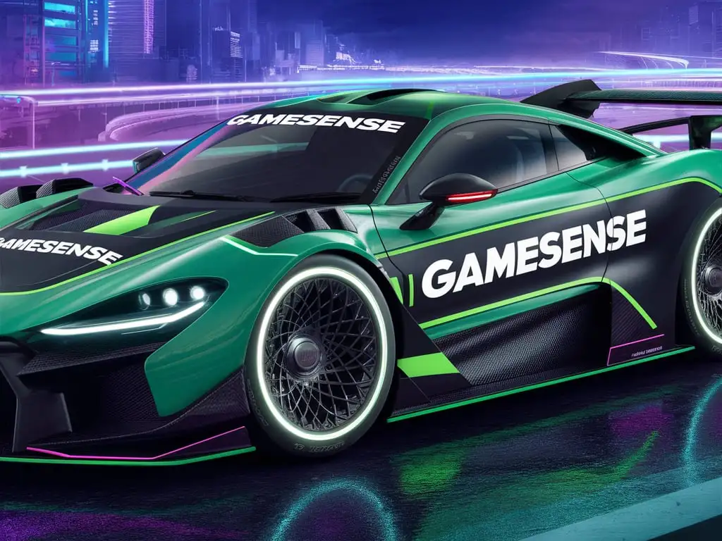 green car with "gamesense" text on it