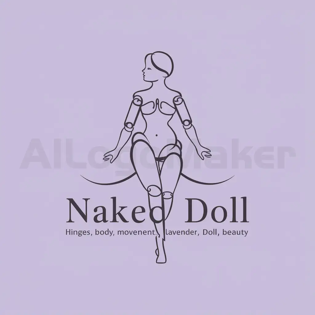 a logo design,with the text "hinges, body, movement, lavender, doll, beauty", main symbol:doll naked hinges, body, movement, lavender, beauty,complex,clear background