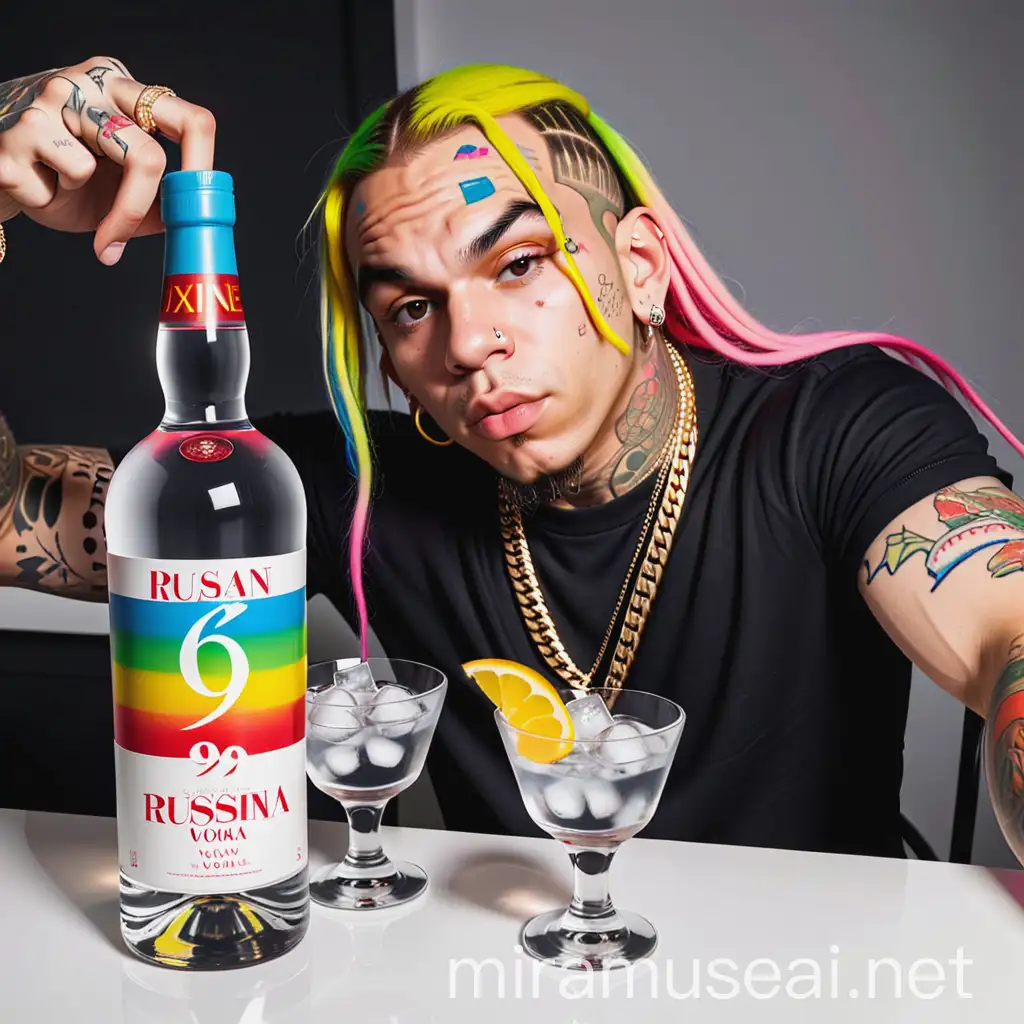 6ix9ine Drinking Russian Vodka Vibrant Rapper Enjoying Traditional Spirits