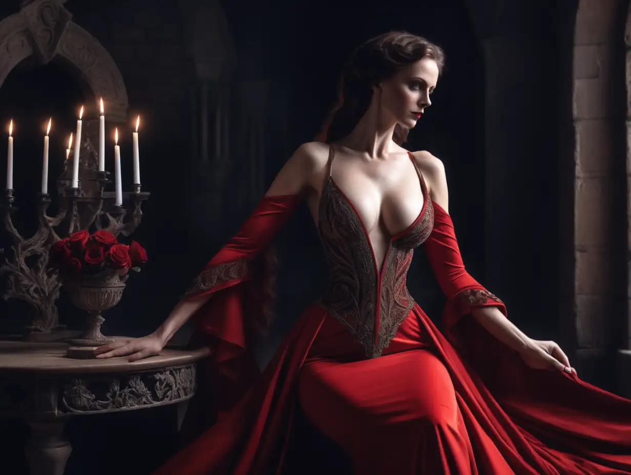 Beautiful-Woman-in-Red-Dress-Sensual-Middle-Ages-Art