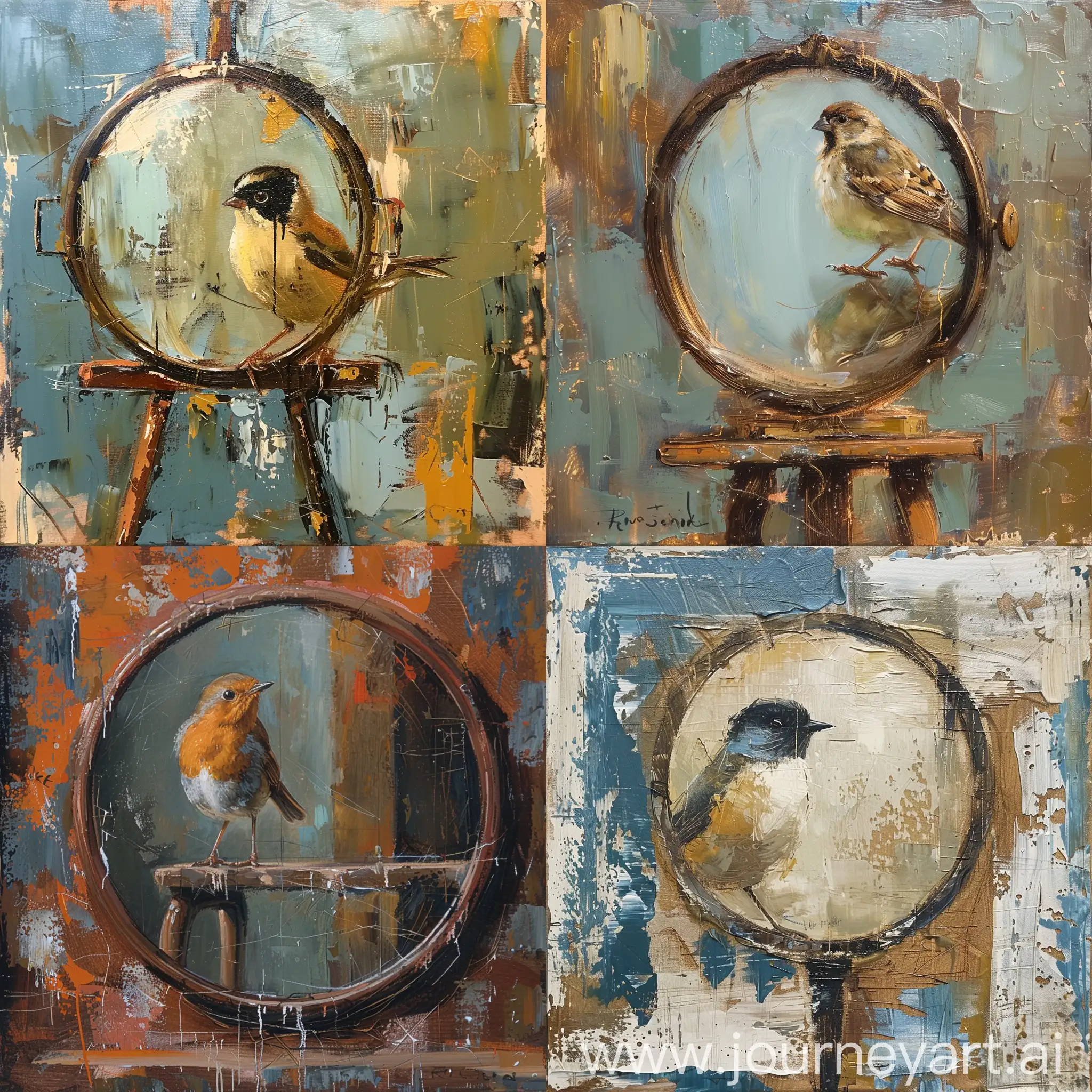 A BIRD IN THE MIRROR IN A 19 CENTURY abstract PAINTING STYLE 