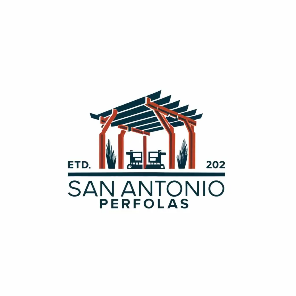 a logo design,with the text "San Antonio Pergolas", main symbol:create a Modern Logo called "San Antonio Pergolas",  the logo name is "San Antonio Pergolas",   a modern, clean design that stands out.

- The logo should be in red, white, and blue tones to represent the company's patriotic  /  Texas spirit. Brown or grey tones may be used to represent the pergola.

- It should include a symbol or icon of a Pergola. Inspiration can be taken from metal pergolas that allow sunlight to pass through the ceiling, similar to examples seen on www.Struxure.com.,Moderate,be used in Others industry,clear background