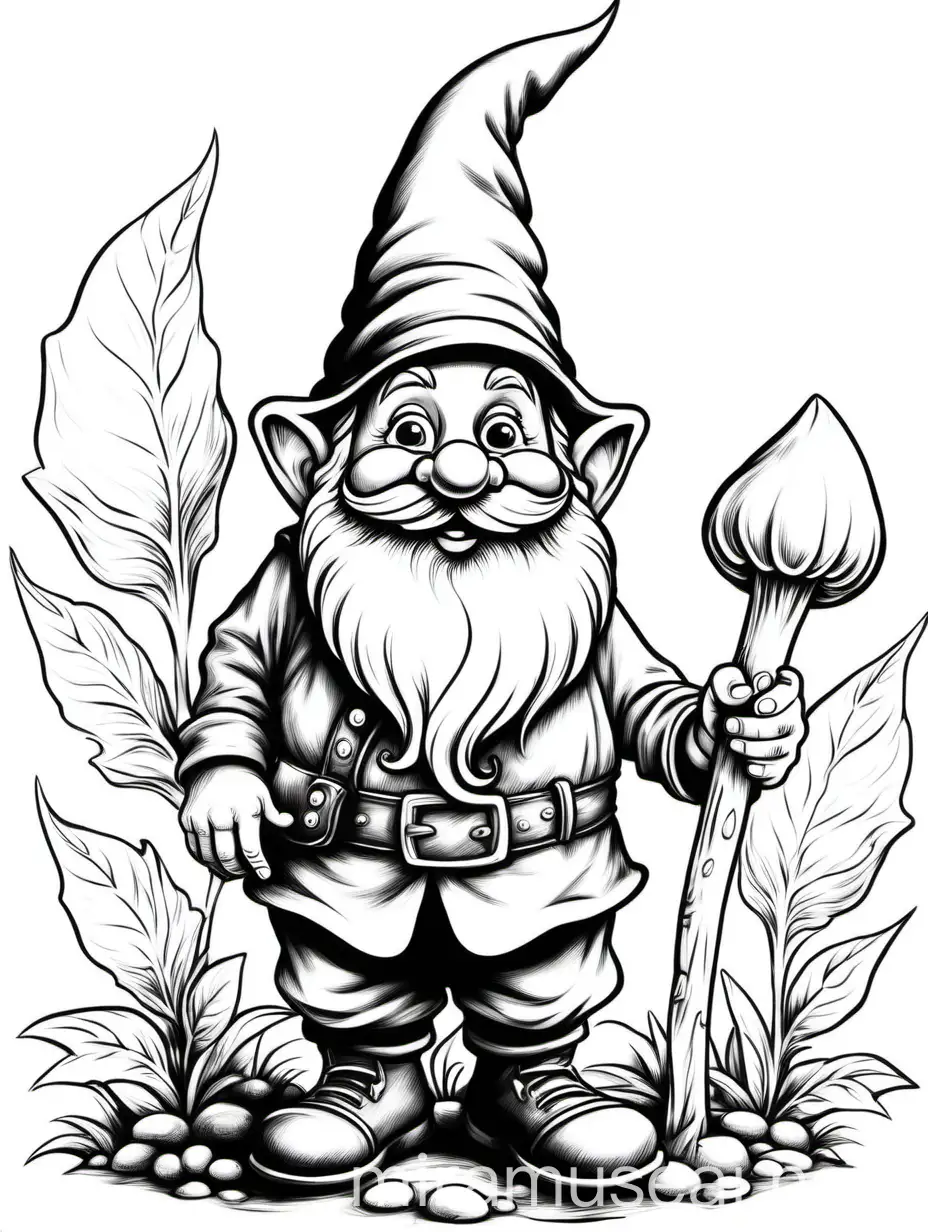 Whimsical Gnome Drawing in Enchanted Forest Coloring Page