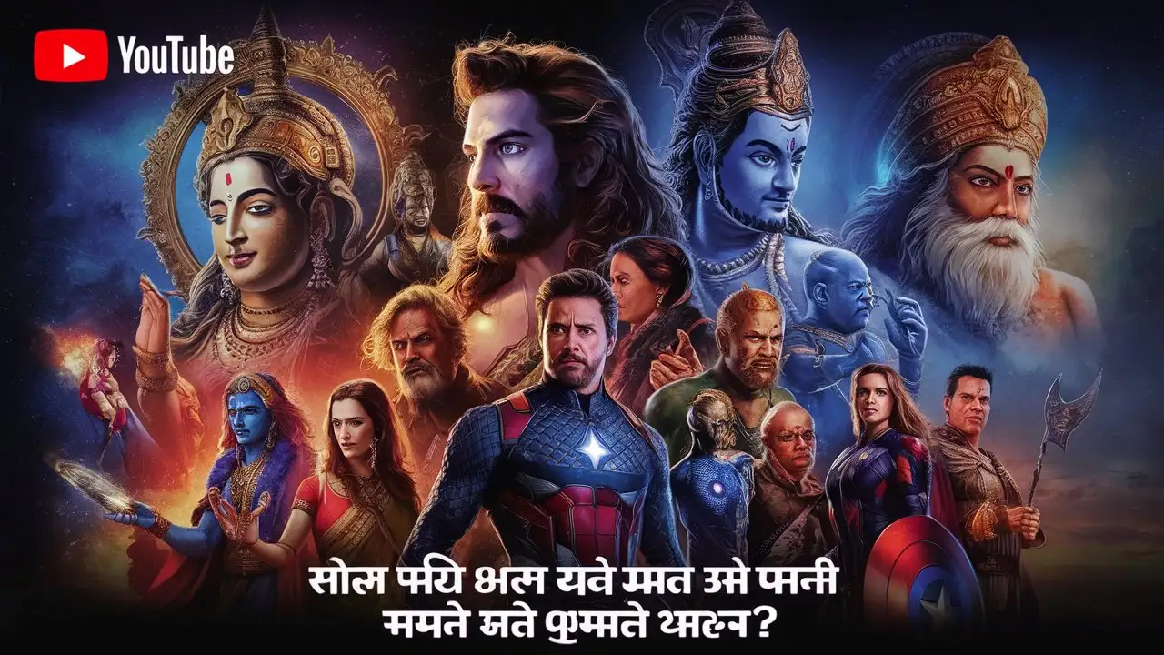 नास्तिक देवताओं पर विश्वास क्यों नहीं करते? creat thumbnail for youtube in video compare marvels avengers movie and hindu gods and give theory existense of god 